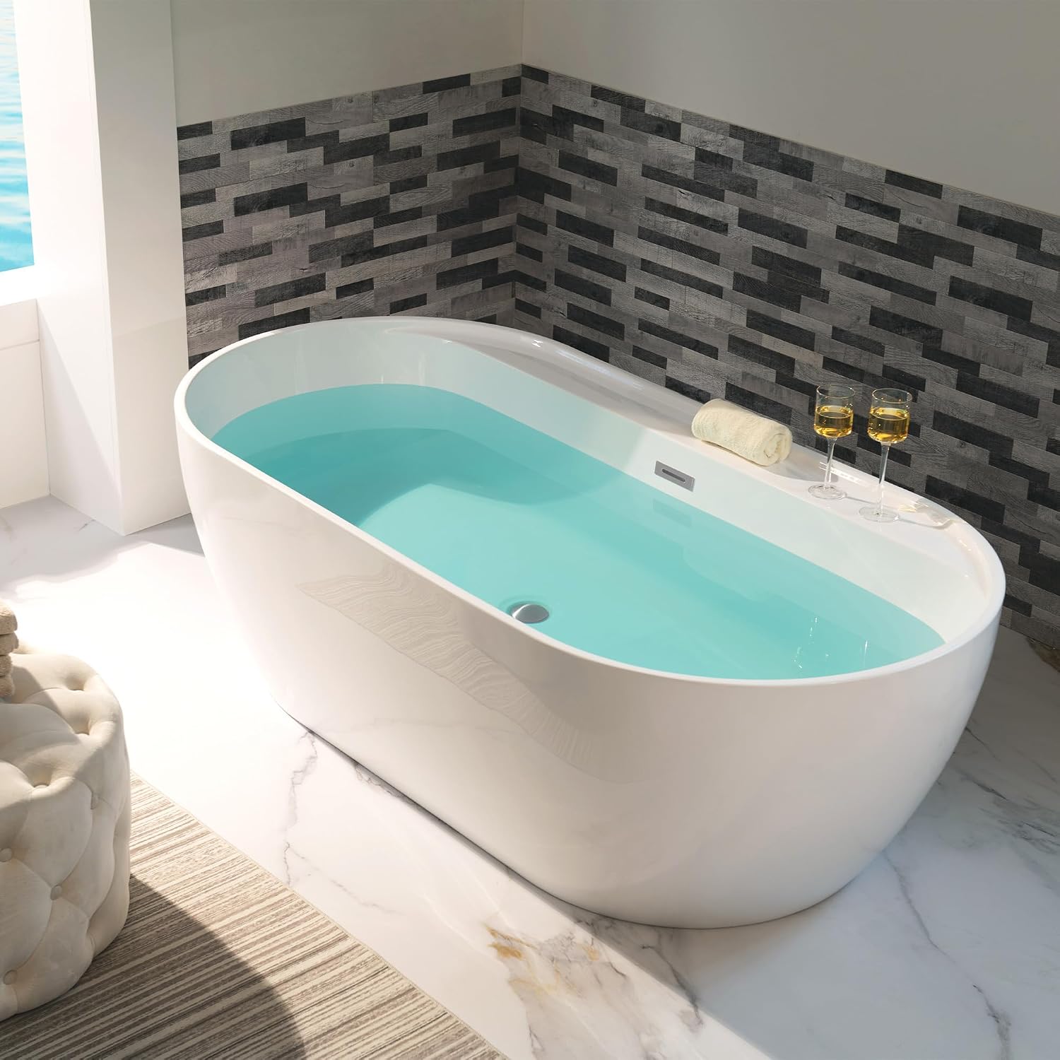 WOODBRIDGE 72' Acrylic Freestanding Bathtub Contemporary Soaking White Tub with Chrome Overflow and Drain,B0059-CH