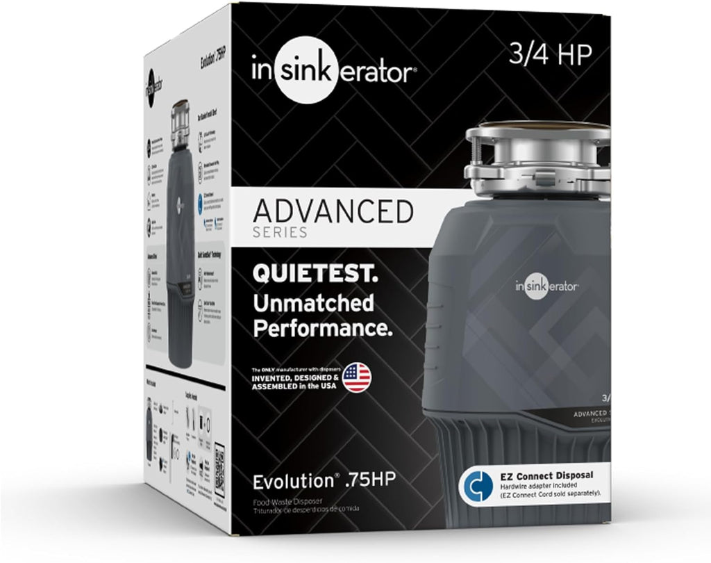 InSinkErator EVOLUTION 0.75HP 3/4 HP, Advanced Series EZ Connect Continuous Feed Food Waste Garbage Disposal, Gray