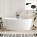 FerdY Tahiti 59' Acrylic Freestanding Bathtub, Elegant Oval Shape Soaking Bathtub, Glossy White, Matte Black Drain & Matte Black Overflow Assembly Included cUPC Certified