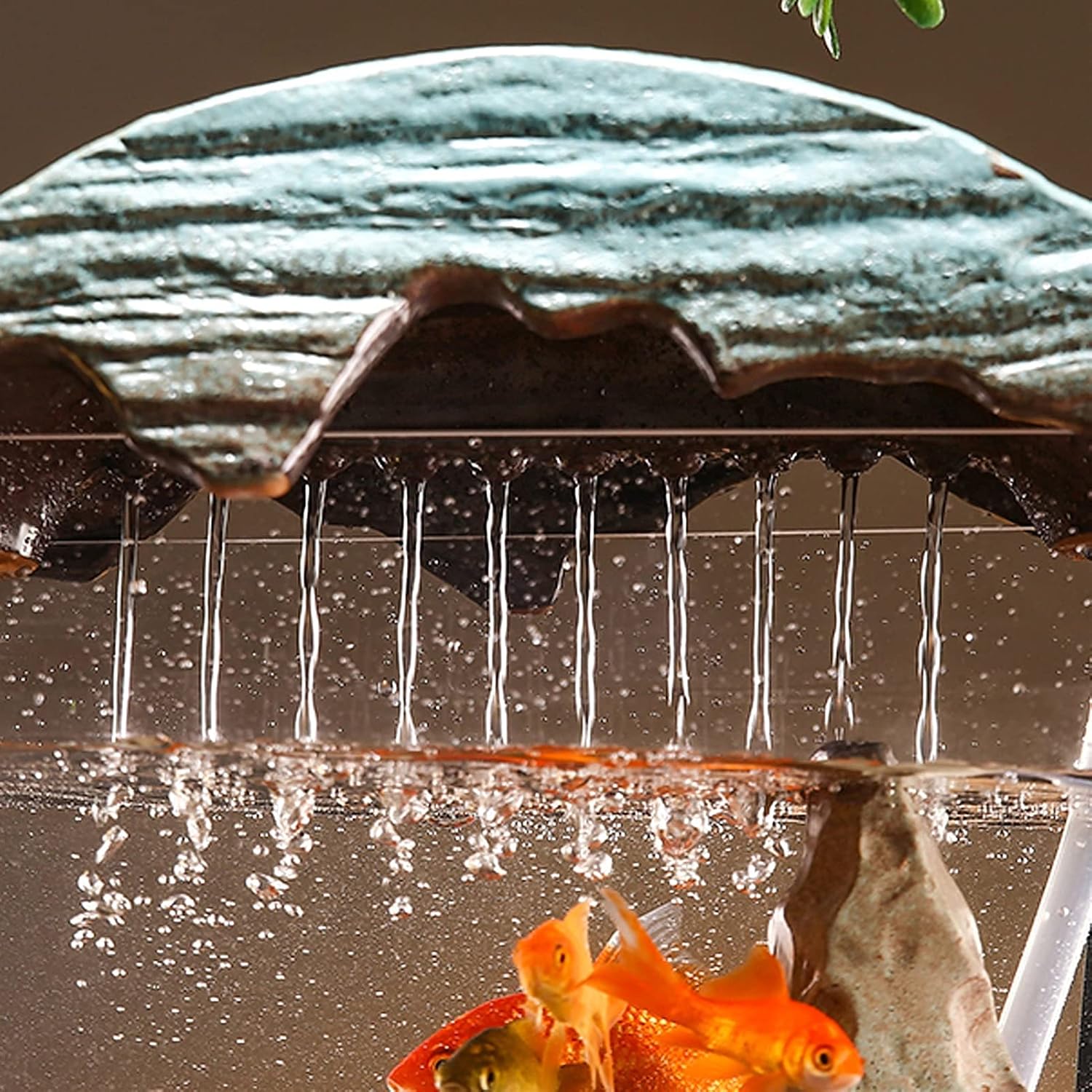 WASHLA Creative Tabletop Fountain with LED Light Ring, Warm Light That is Not Dazzling, and a Glass Fish Tank, Suitable for Multiple Scenes