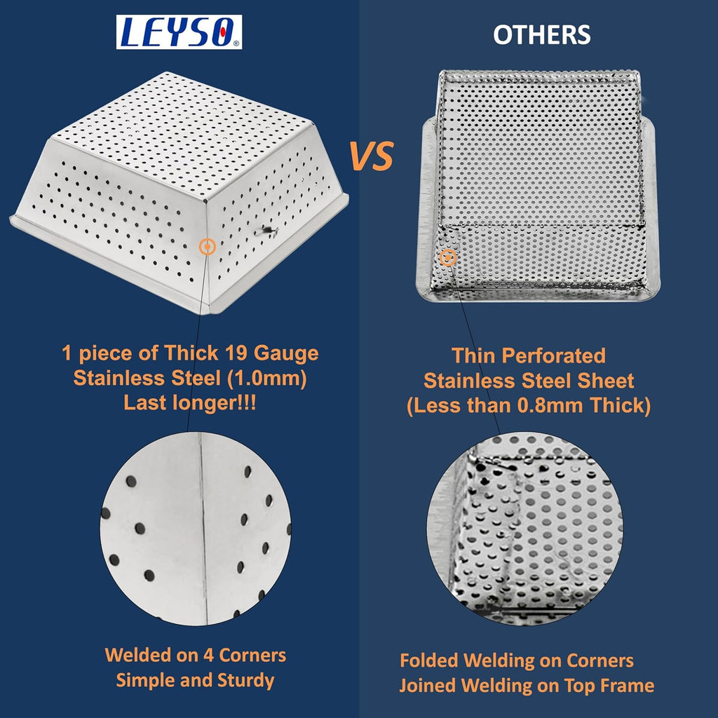Leyso Stainless Steel Floor Sink Drop-in Basket Strainer Sink Drain Cover 8-1/2' x 8-1/2' x 3-1/8' for Kitchen, Restaurant, Bar, Buffet (Drop-in SS x 4)
