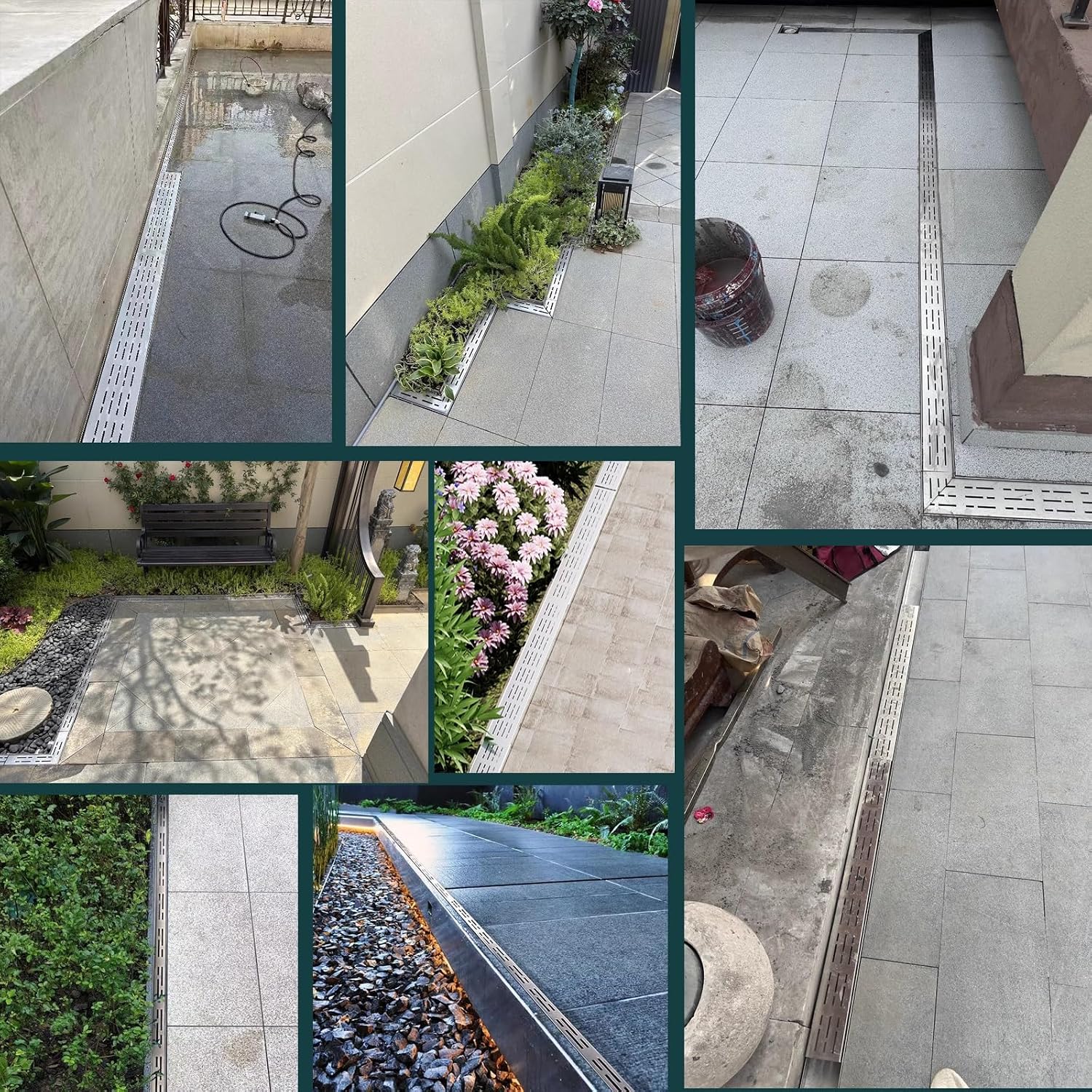 78.7in/ 6.5ft Long Trench Drain System for Yard Low Profile/ Patio/ Driveway, Heavy Duty 2-in Slim Channel Drain and Grate Kit, 4' 2 4/5 Wide Stainless Steel Outdoor Linear Drain Channel(W x H - 2x2')
