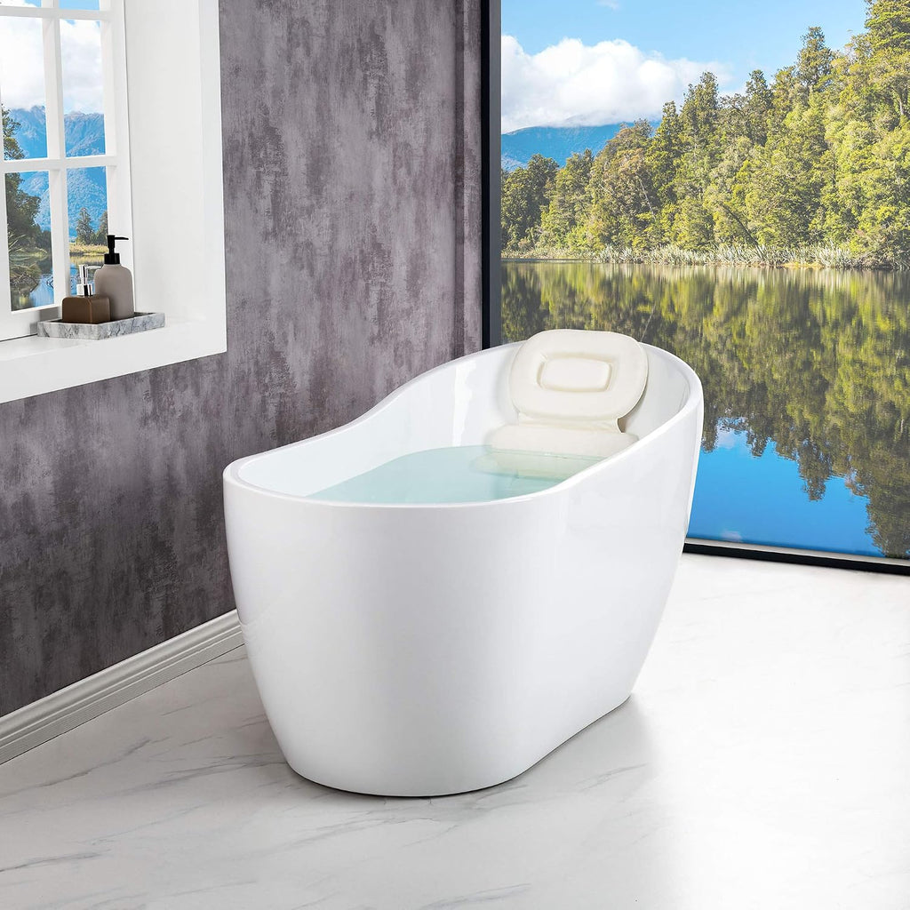 WOODBRIDGE 54'Acrylic Freestanding Bathtub Contemporary Soaking Tub,White Acrylic,Matte Black Drain/Overflow,B 0006-MB