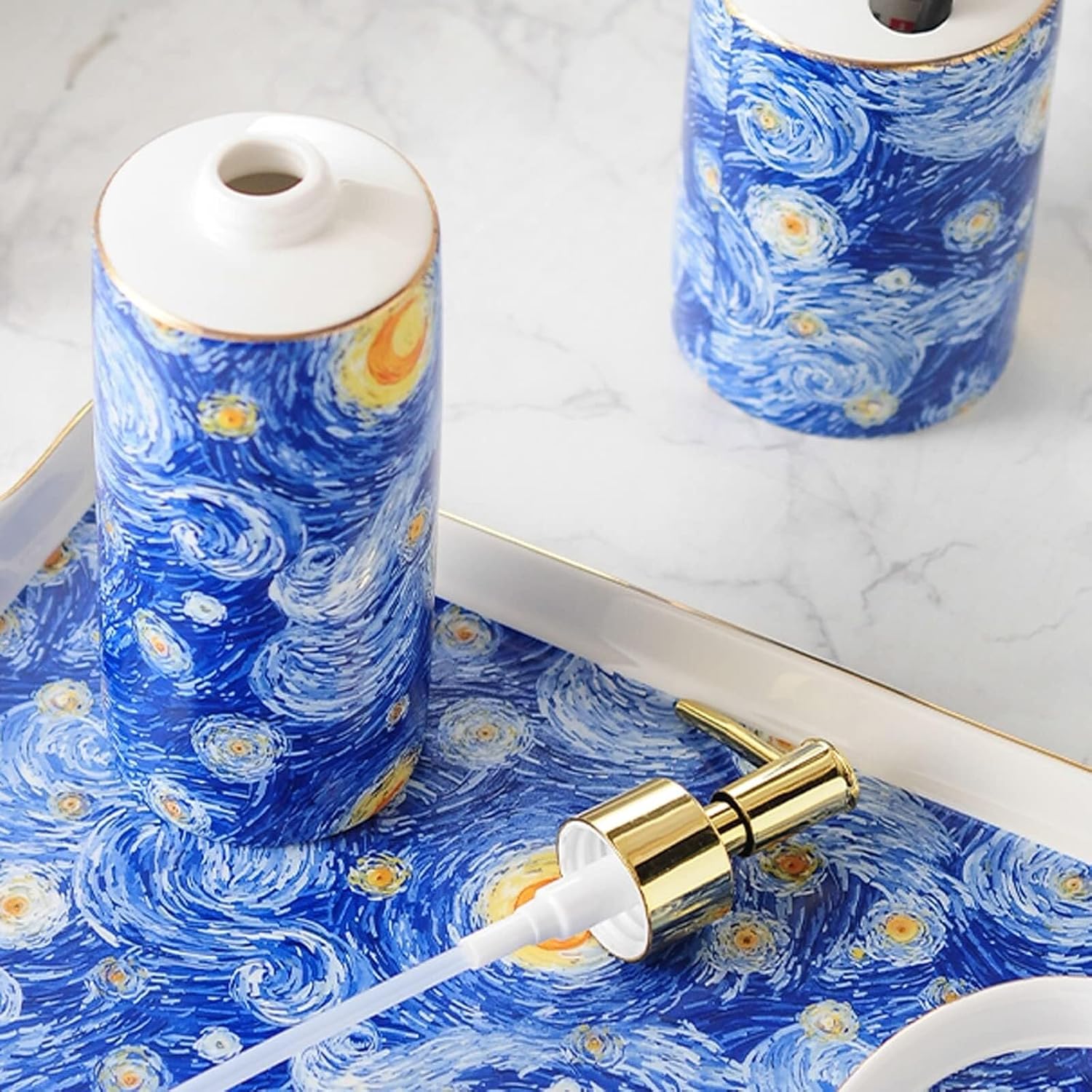 Bathroom Accessory Blue Ceramic Bath Accessory Set Hand Paint Soap Dispenser Soap Dispenser Sets