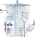 Shower Faucet Set, 12' Ceiling Mount Rainfall Shower System with 2 Rain Shower Head and Multi-function Handheld Head Push Button Diverter Shower Faucet Trim Kit (12', Polished Chrome)