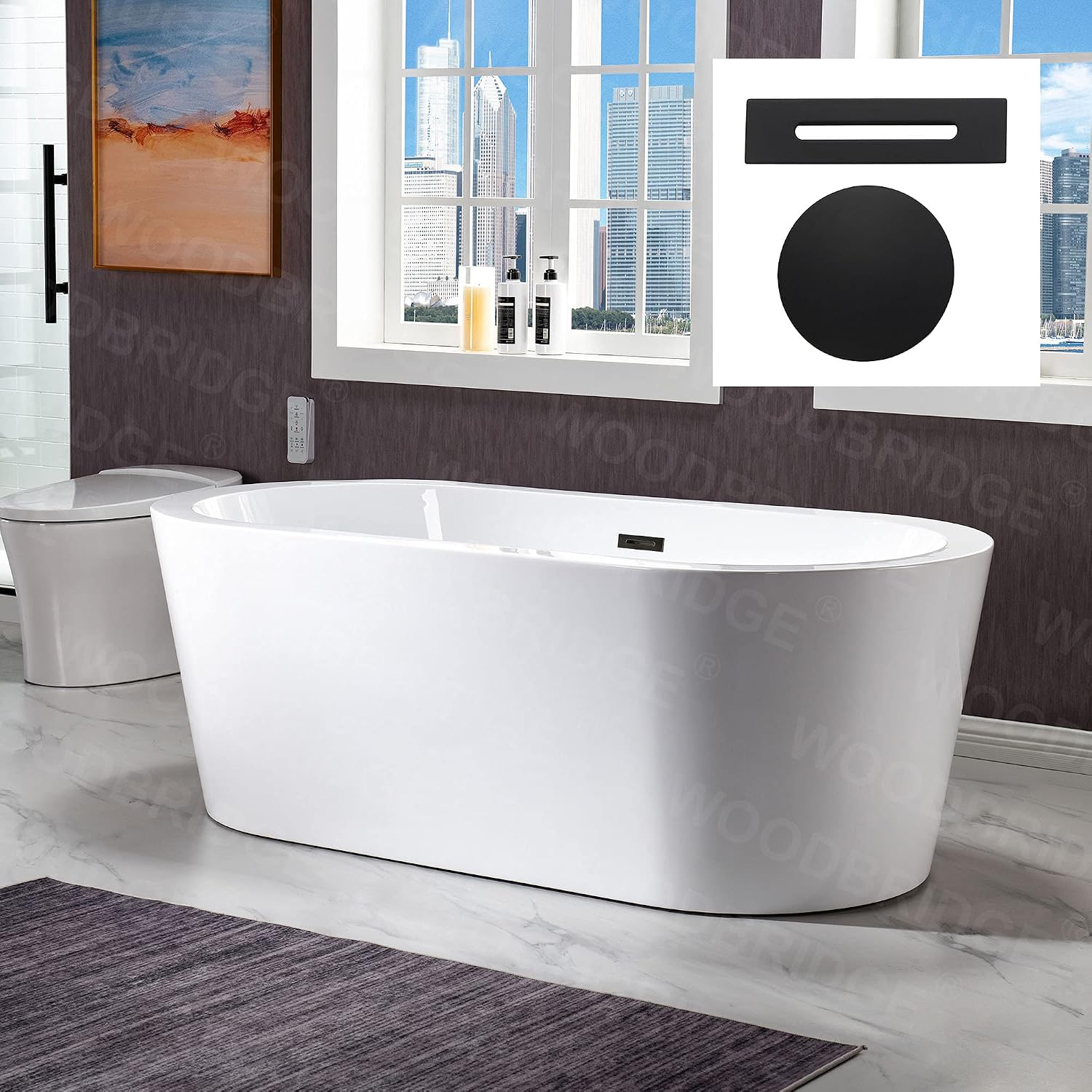 WOODBRIDGE B0002-MB-Drain&O Bathtub, Matte Black