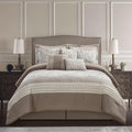 Grand Avenue Taupe Cal King Comforter Set, 7 Piece, Bedding Sets & Collections, Pillow Shams Bedskirt, Jacquard Floral Beddings