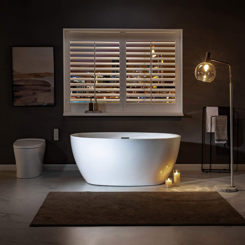WOODBRIDGE 55' Acrylic Freestanding Bathtub Contemporary Soaking White Tub with Matte Black Overflow and Drain，BTA1418 -MB-Drain &O