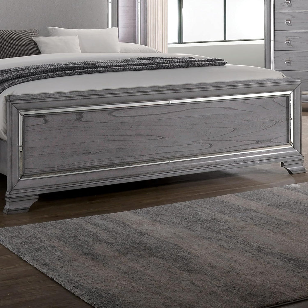 Furniture of America Zenka Wood Frame 2-Piece Bedroom Set, Queen-Size Bed Padded Headboard, 10-Drawer Dresser, Felt-Lined Top Storage, Box Spring Required, Light Gray
