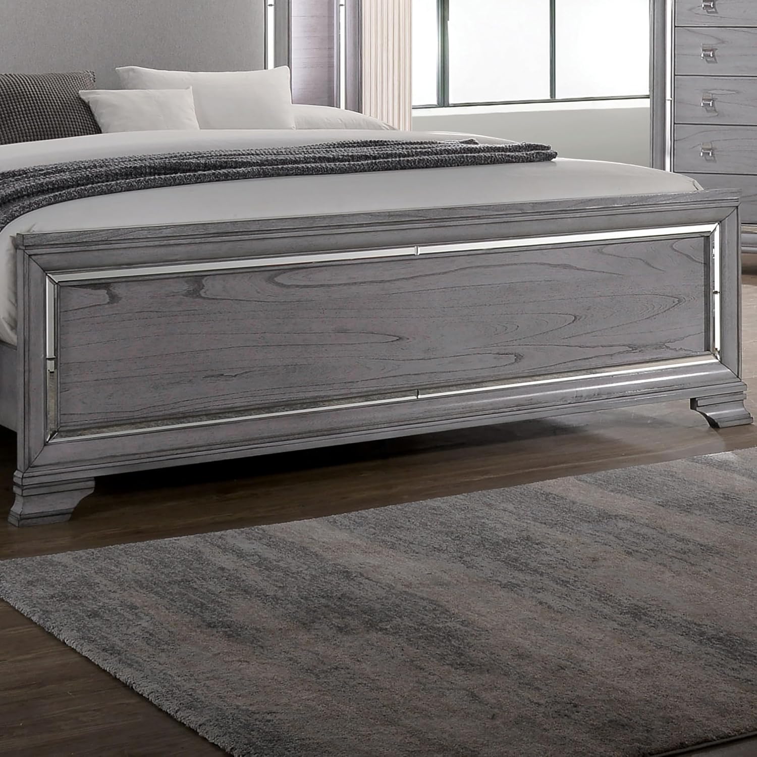 Furniture of America Zenka Wood Frame 2-Piece Bedroom Set, Queen-Size Bed Padded Headboard, 10-Drawer Dresser, Felt-Lined Top Storage, Box Spring Required, Light Gray