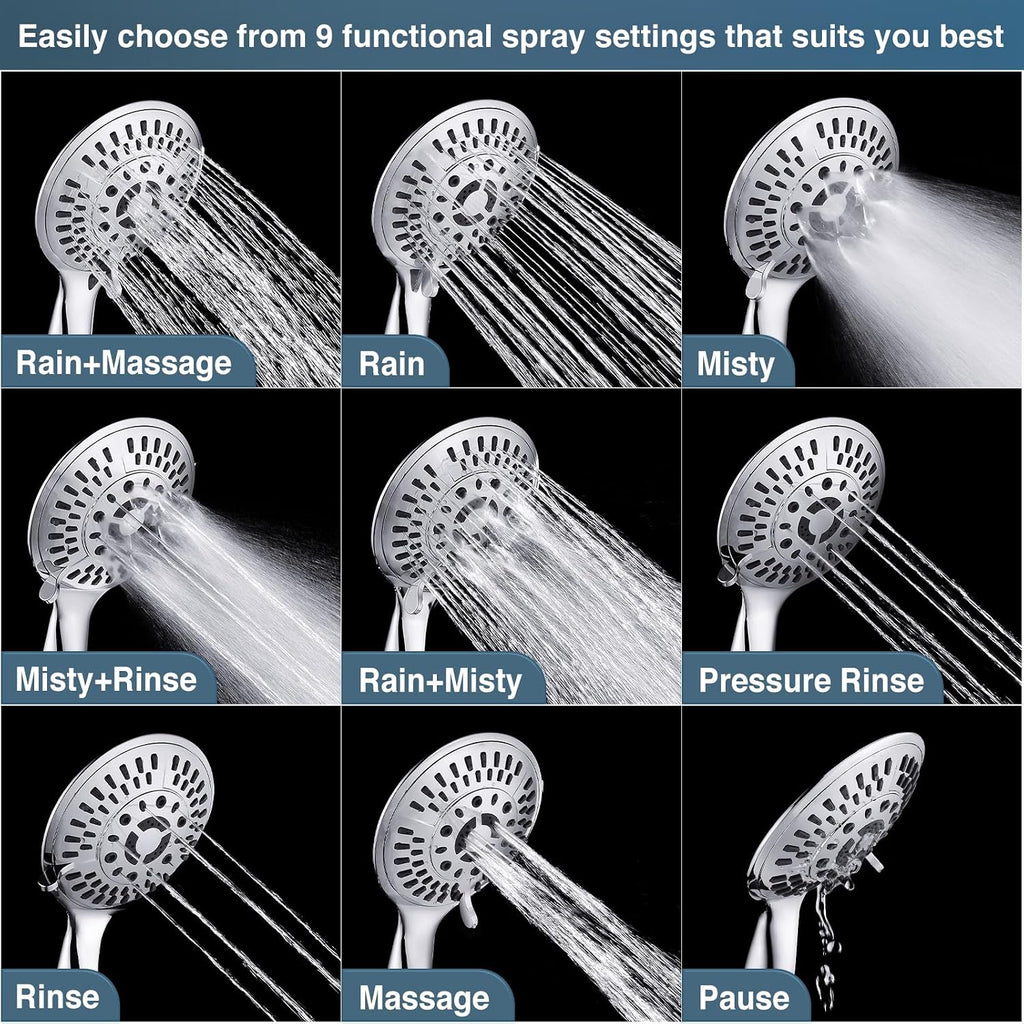 BRIGHT SHOWERS Shower Faucet Set, Shower Head System with Rainfall Shower Head and Handheld Showerhead Combo, Valve and Trim Kit, Complete Shower Fixtures for Bathroom, Chrome