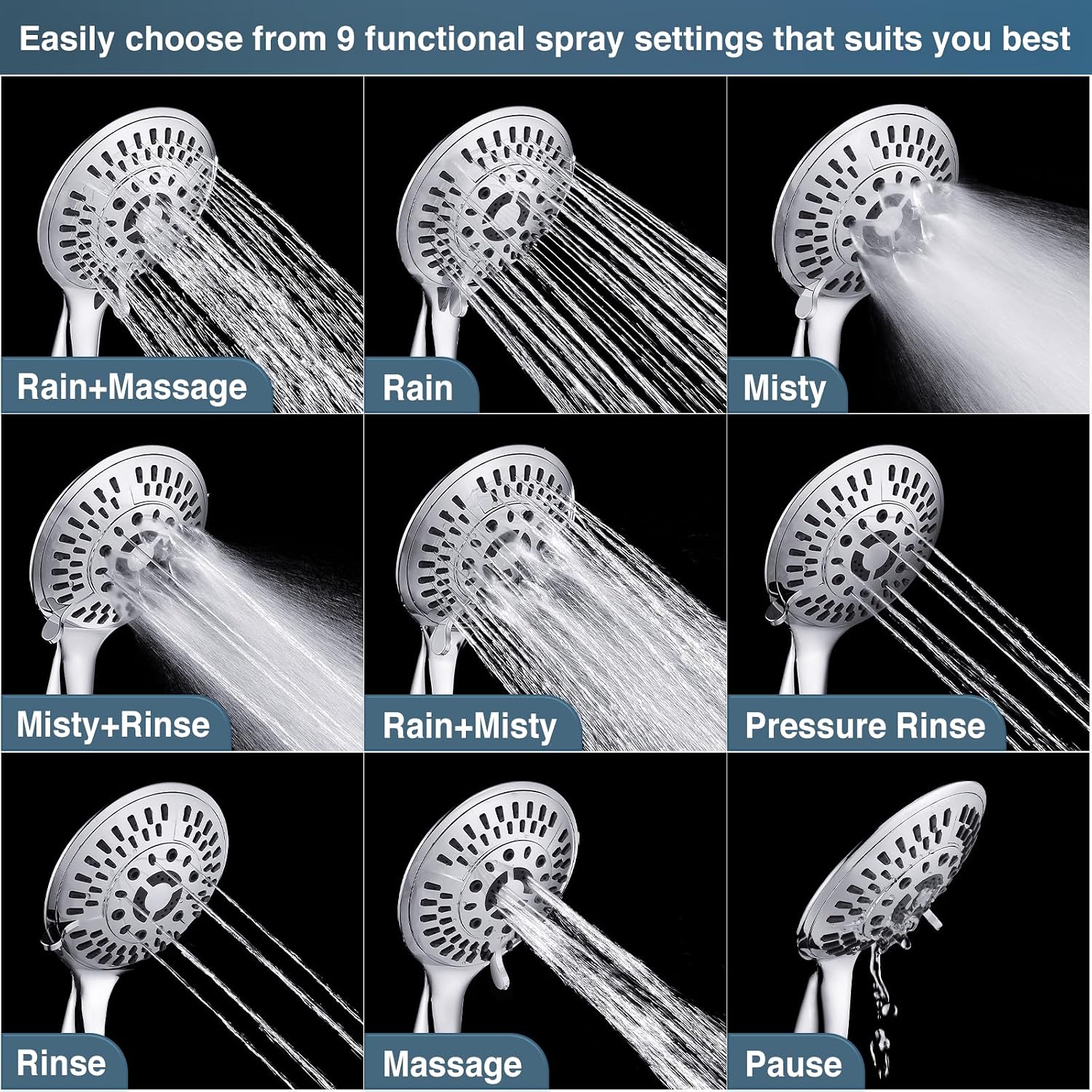 BRIGHT SHOWERS Shower Faucet Set, Shower Head System with Rainfall Shower Head and Handheld Showerhead Combo, Valve and Trim Kit, Complete Shower Fixtures for Bathroom, Chrome