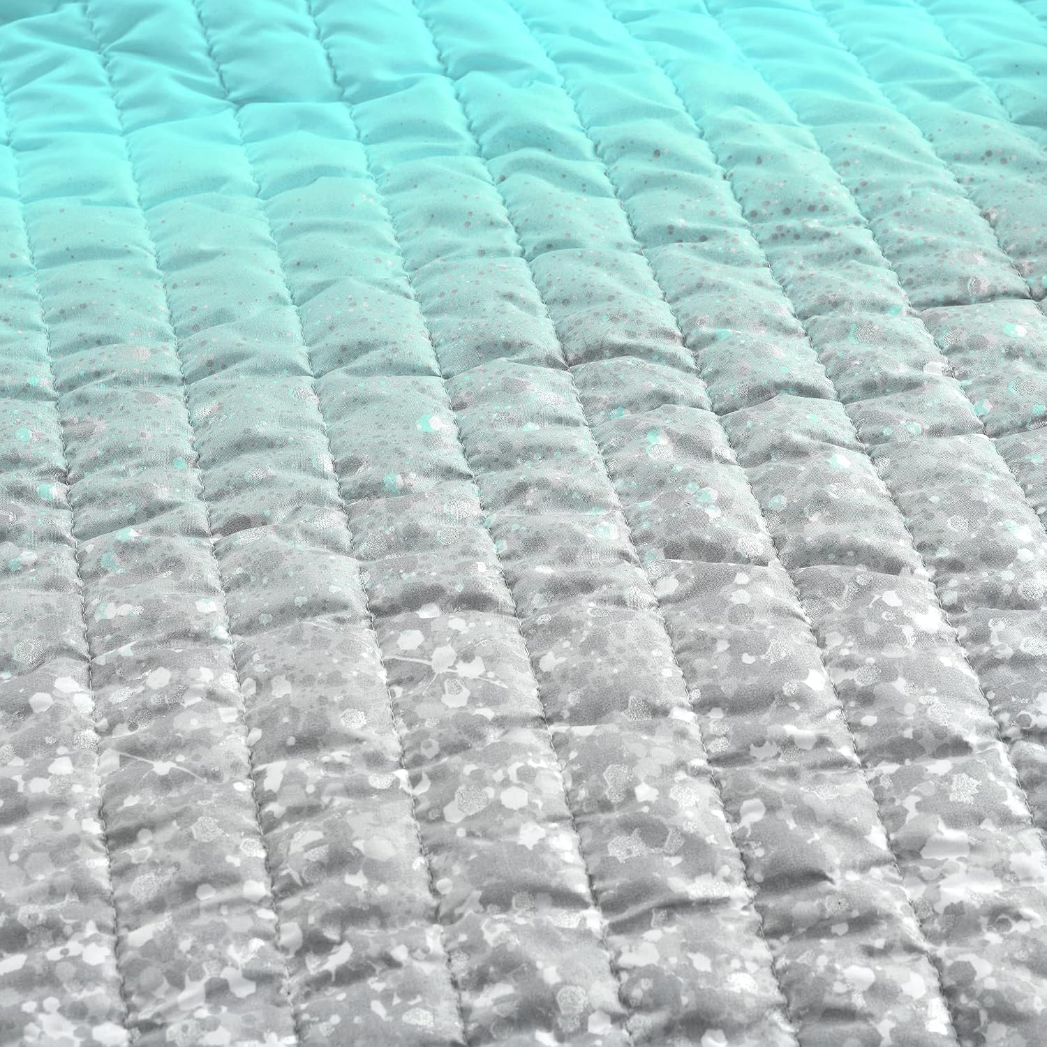 Lush Decor Glitter Ombre Metallic Print 5 Piece Comforter Set, Full/Queen, Aqua & Gray