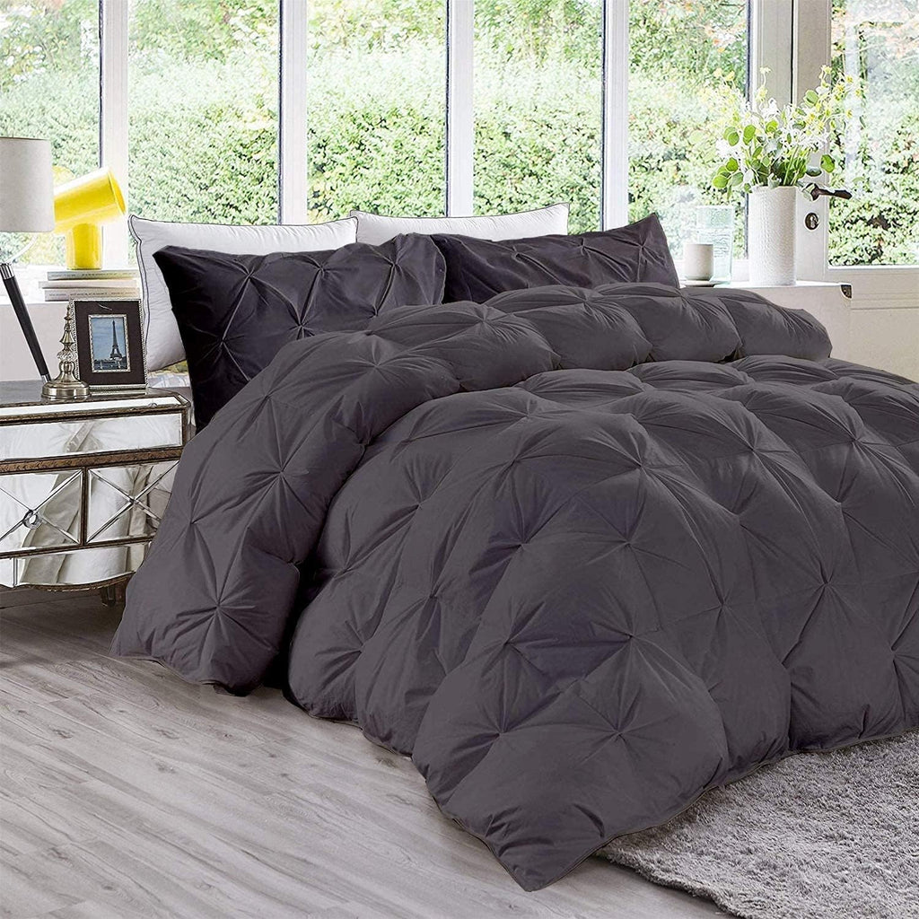 Pinch Pleated Dark Grey 5 Piece Soft 500 GSM California Queen Size Comforter Set (Comforter + 4 Pillowcases) 1000 Series Egyptian Cotton Comforter Set