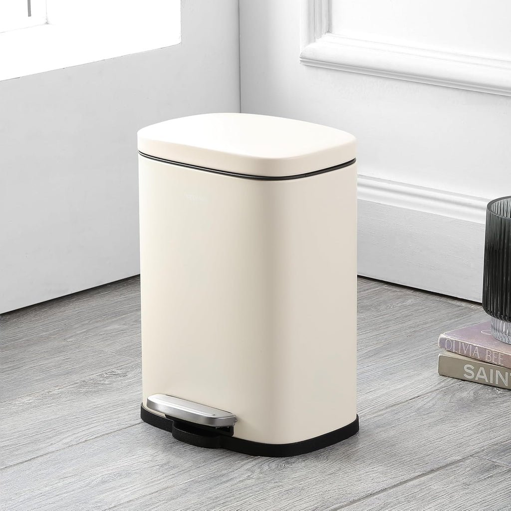 happimess HPM1006F Connor Rectangular 13-Gallon Trash Can with Soft-Close Lid and Free Mini Trash Can, Fingerprint Resistant, Modern, Minimalistic for Home, Kitchen, Office, Bathroom, Limestone Beige