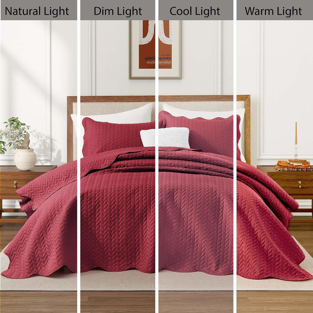 IR Imperial Rooms Twin Quilt Bedding Set (68' x 86') - Bulk Pack of 10 Wholesale for Hotels, Guest Bedroom & Airbnbs - Lightweight Microfiber Reversible Embossed Quilts Bedspreads (Burgundy)