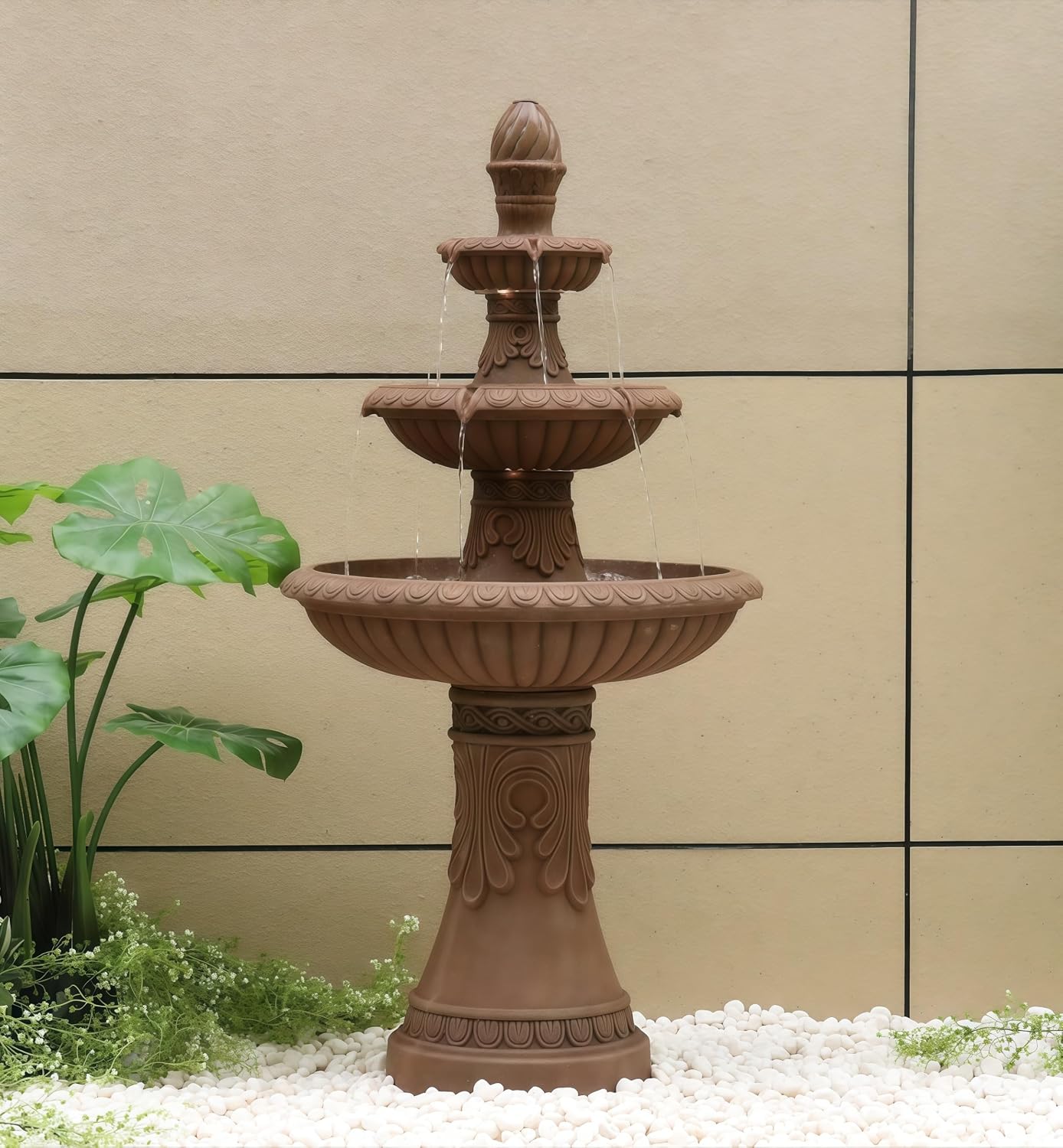 Top Outdoor Water Fountain Outside, Garden Water Fountain Decor for Gardens, Landscaping, Patios, Lawns (Brown)