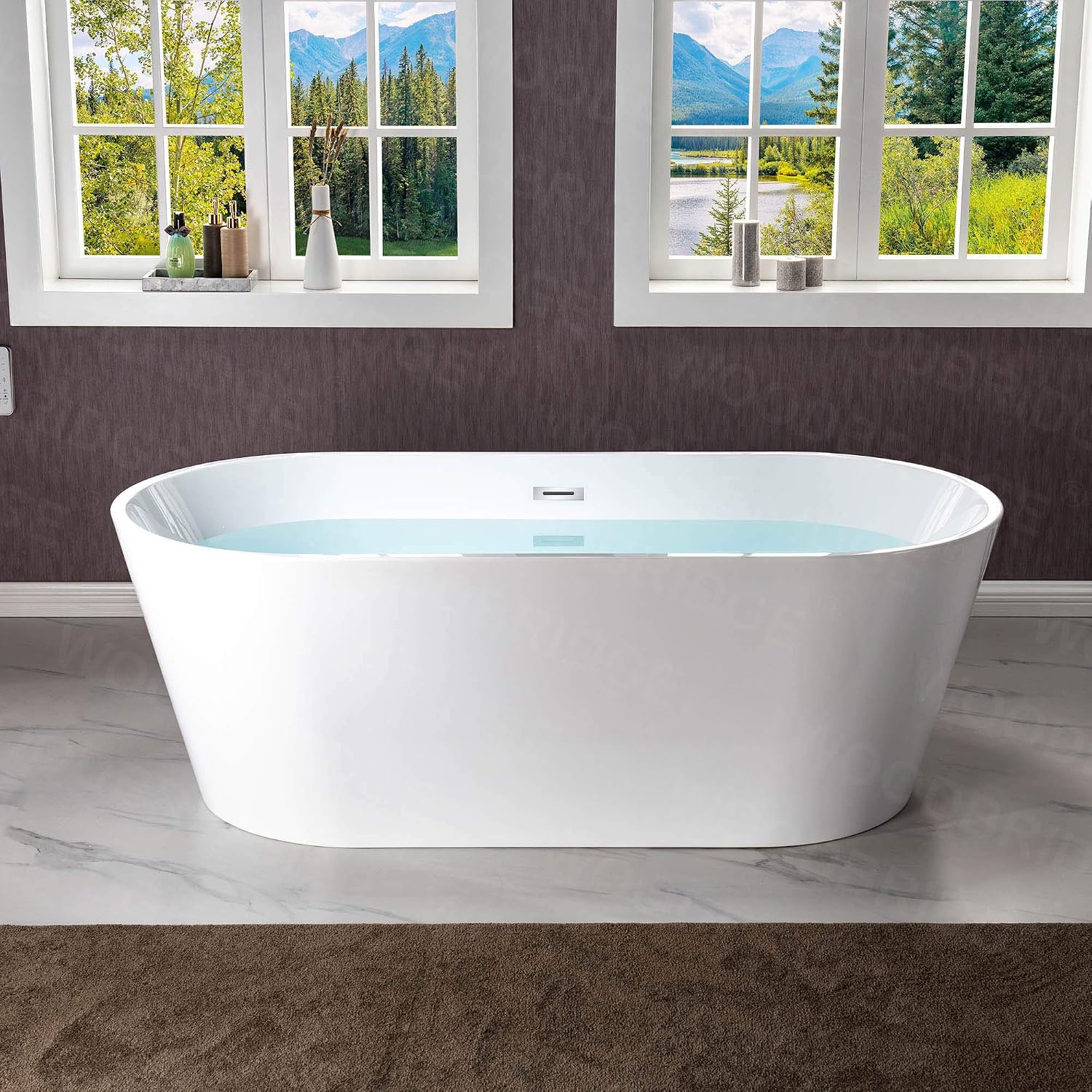 WOODBRIDGE 67' Acrylic Freestanding Bathtub Contemporary Soaking White Tub with Chrome Overflow and Drain，B0013-CH