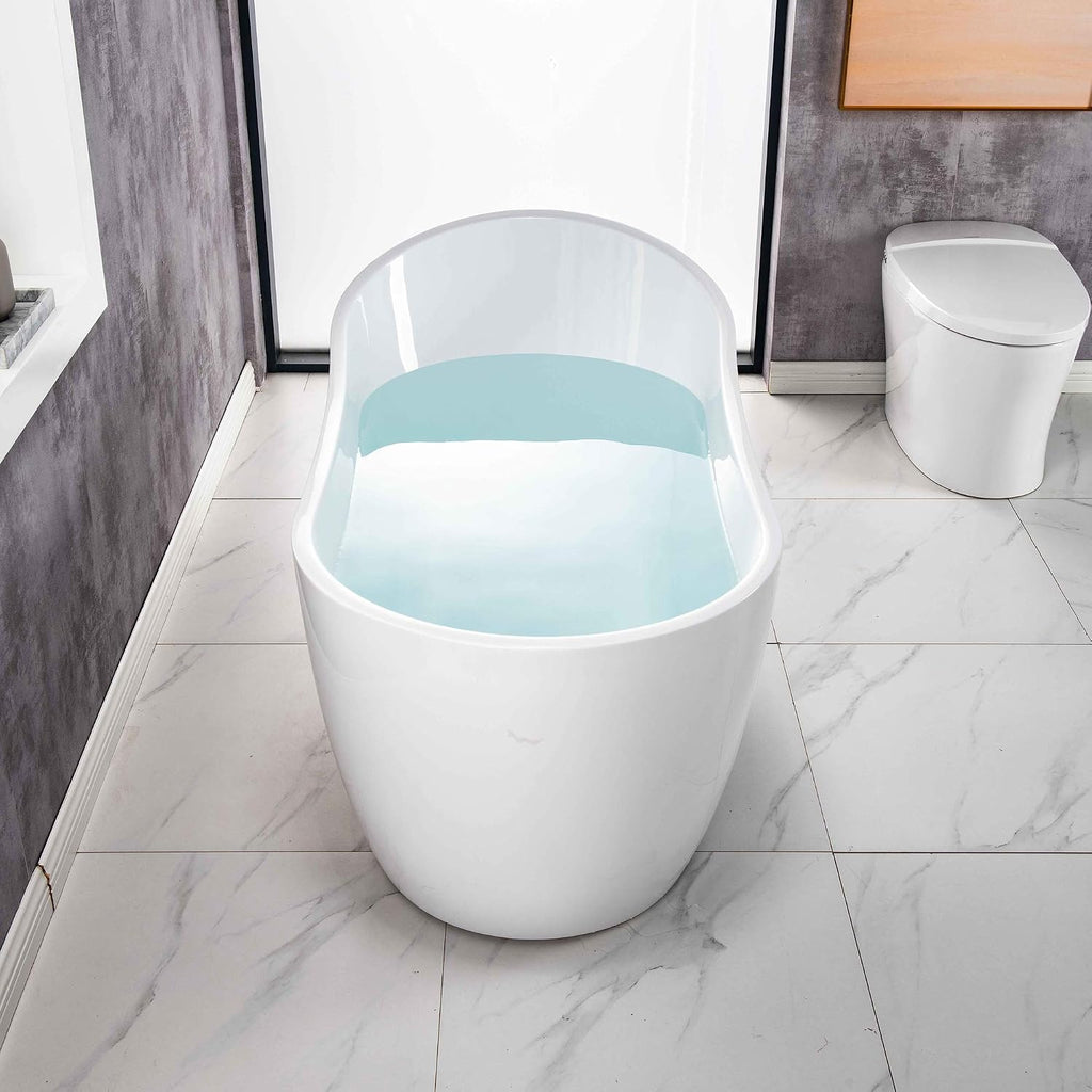 WOODBRIDGE 54'Acrylic Freestanding Bathtub Contemporary Soaking Tub,White Acrylic,Matte Black Drain/Overflow,B 0006-MB