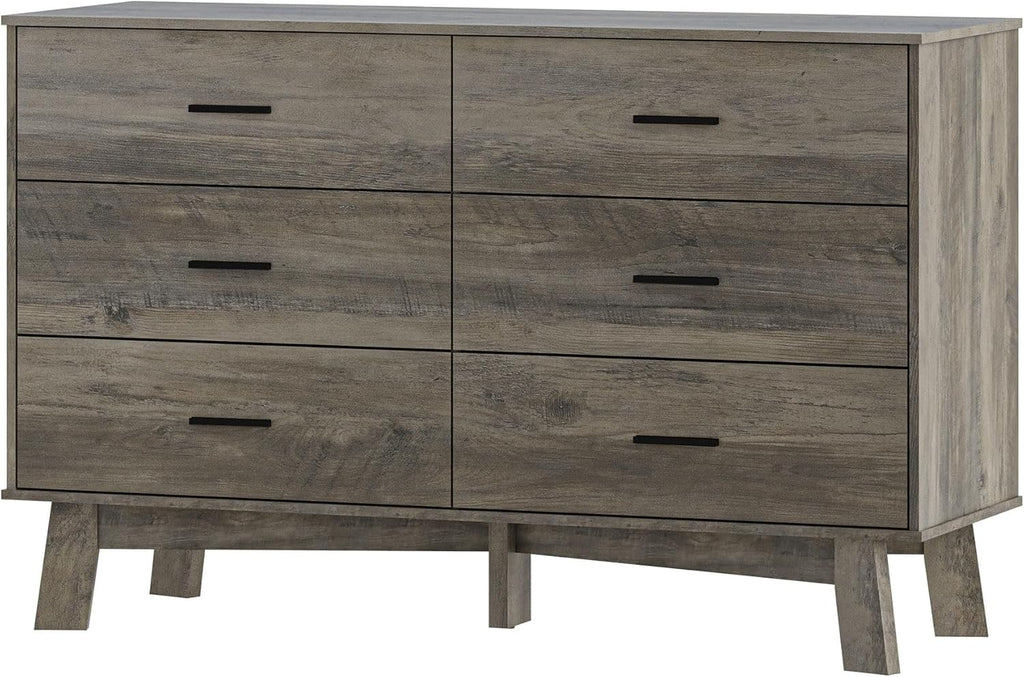 BORNOON Dresser for Bedroom with 6-Drawer, 47.2' Modern Chest of Drawers with Metal Handles, X-Shape Base & Adjustable Center Leg, Anti-Tip Closet Organizers and Storage