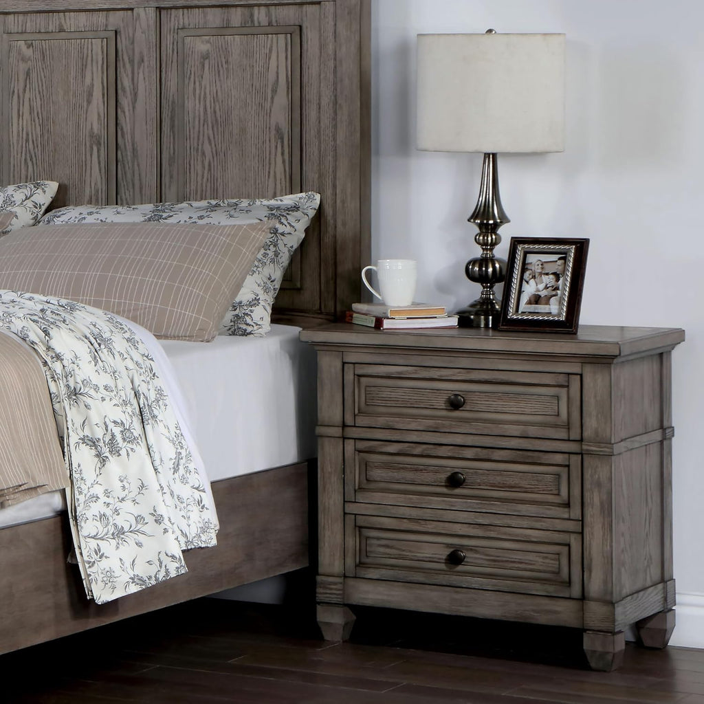 Furniture of America Xephyr Solid Wood 6-Piece Bedroom Set, Queen-Size Bed with Footboard Drawers, Felt-Lined Top & Ball-Bearing Glides, USB Port on Nightstand, Box Spring Required, Warm Gray