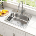 25x22 Drop In Kitchen Sink, 25 Inch Topmount 18 Gauge Stainless Steel Single Bowl Sinks, Three Holes with Strainer 25' x 22' x 8'
