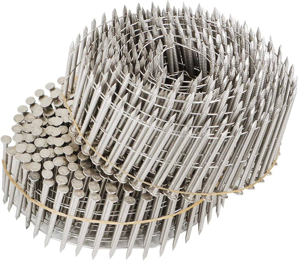 marddpair 3600 Count 2-Inch x .090-Inch 15-Degree Ring Shank Stainless Steel Siding Nails Collated Wire Coil for Wood Siding or Fencing