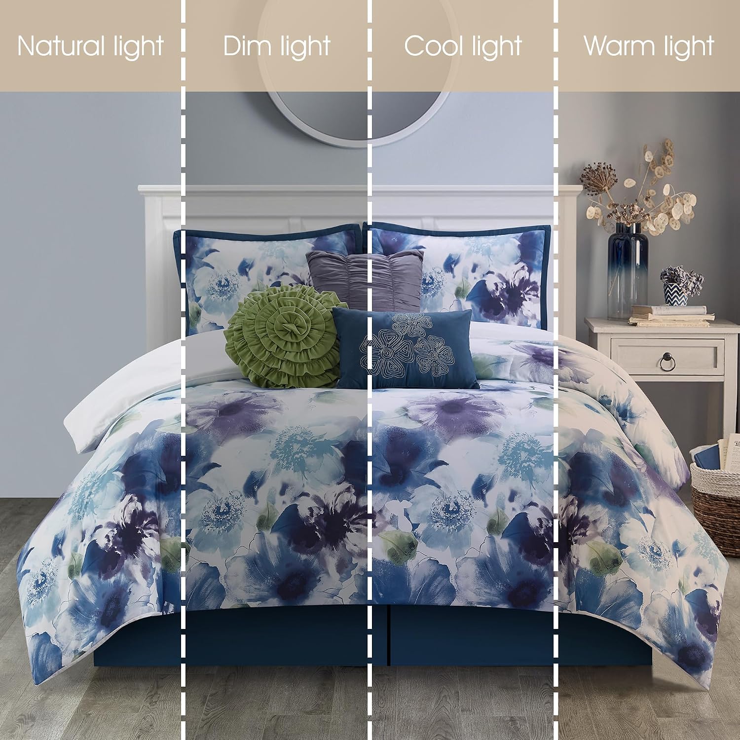 Grand Avenue Blue/Purple California King Comforter Set, 7 Piece, Ultra Soft, Premium Microfiber, Bedskirt, Pillows & Shams