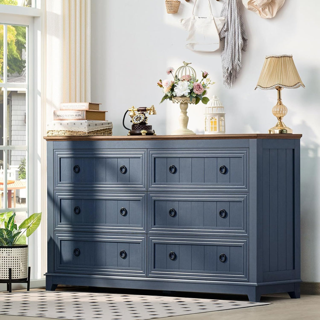 Joaxswe Farmhouse Dresser and Nightstand Sets 3 Piece, Nightstands Set of 2 and 6 Drawers Dressers for Bedroom, 54' Wide Dresser and 18' Inch Night Stand Set for Bedroom, Living Room, Hallway