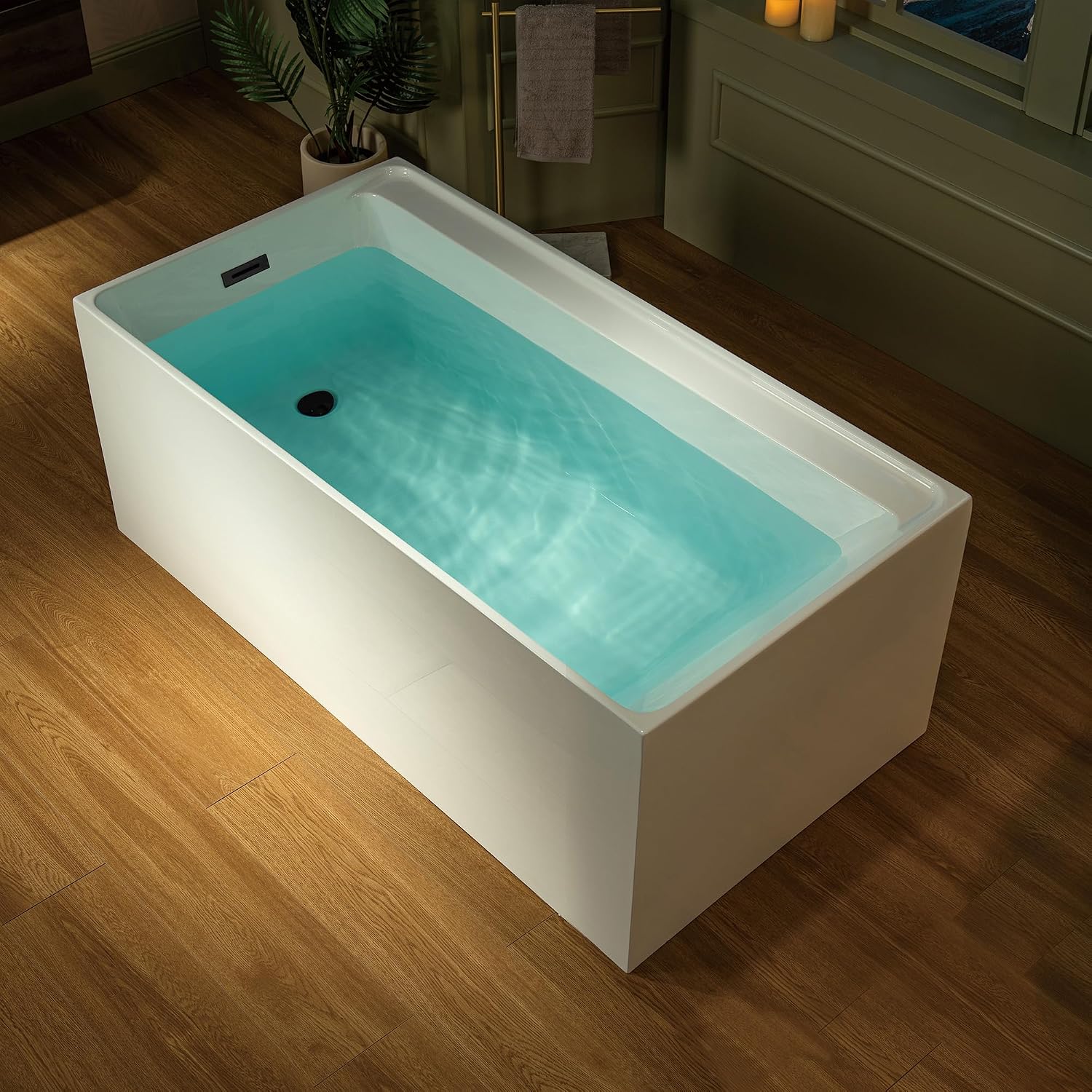 WOODBRIDGE 59' L x 29-1/2' W Freestanding Contemporary Soaking Bathtub with Matte Black Drain & Overflow, White, B5910-MB