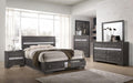 Contemporary 6pc Gray Queen Size Storage Footboard Bed Wooden Bedroom Furniture Set