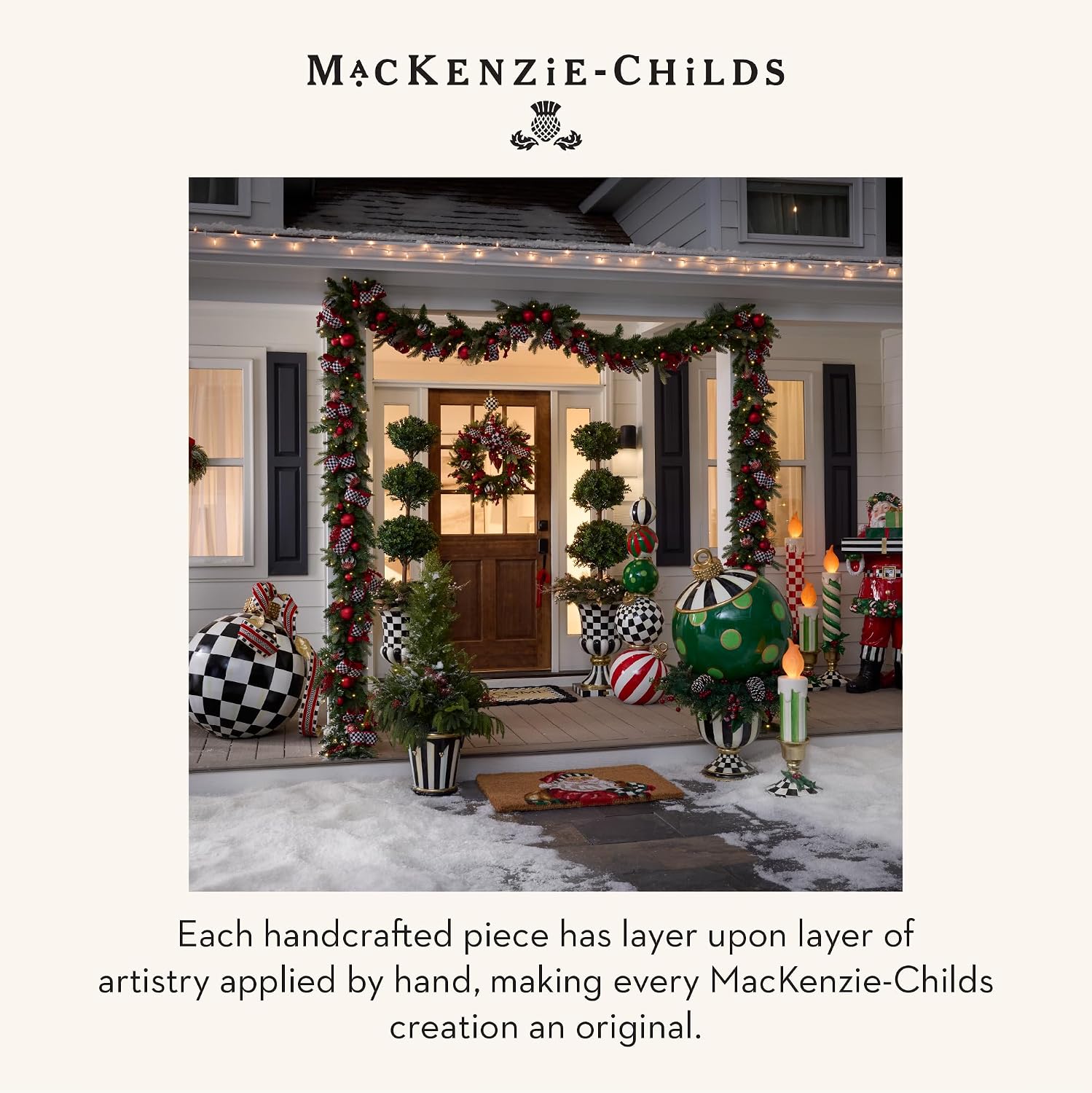 MACKENZIE-CHILDS Entrance Mat, Decorative Outdoor Front Door Mat for Christmas, Coir Door Mat, 24' x 36', Santa with Presents