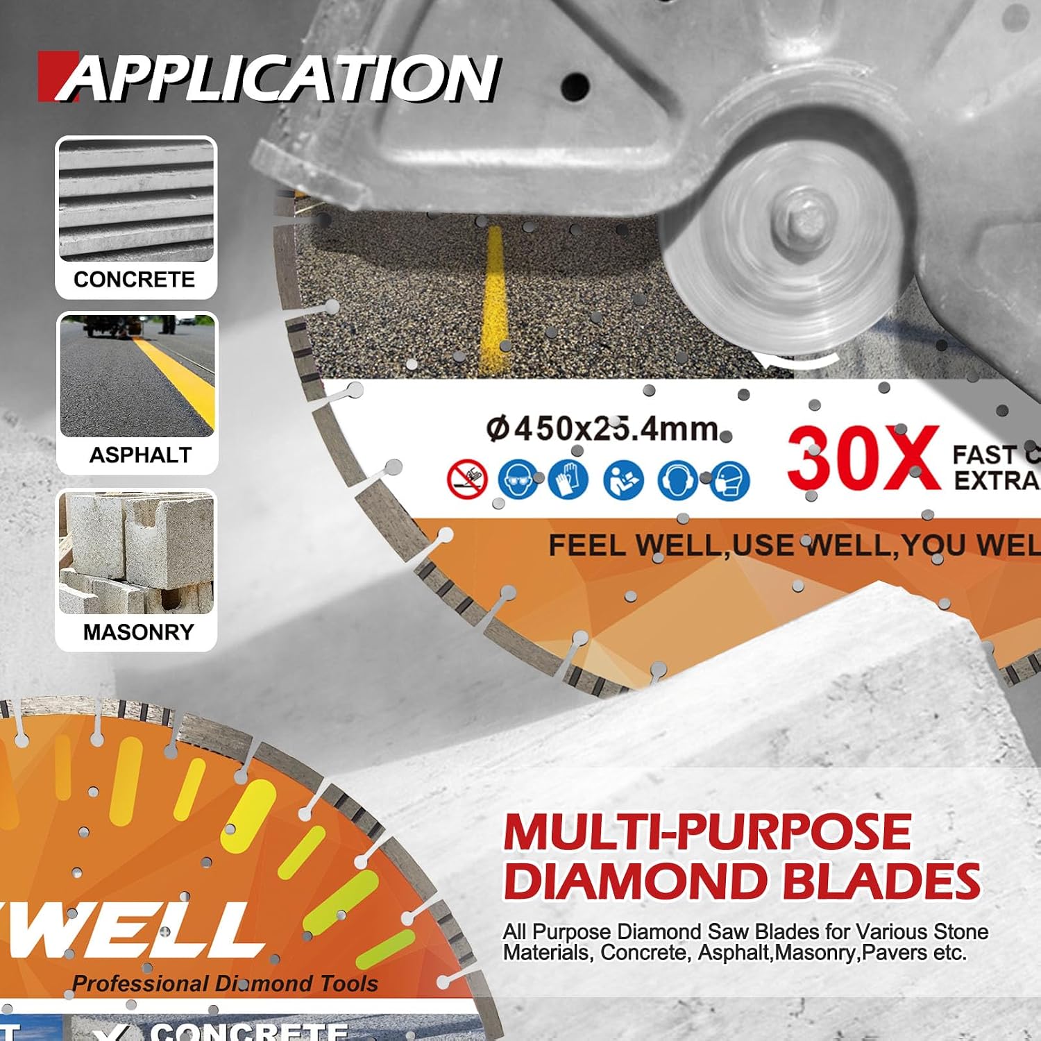 FEWELL 18' Concrete Diamond Saw Blade,Asphalt Diamond Blade Multi-Purpose for Cutting Hard Reinforced Concrete Asphalt Masonry Stone Terrazzo, Laser-Welded Segmented, 1'-20mm Bore
