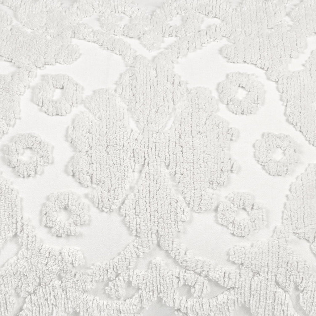 Laurent White Exceptionally Soft Cotton Bedding | Elegant Tufted Chenille Scrollwork Medallion Floral | Machine Washable | 5 Piece Set with Full Bedspread, 2 Standard Shams, and 2 Square Pillows