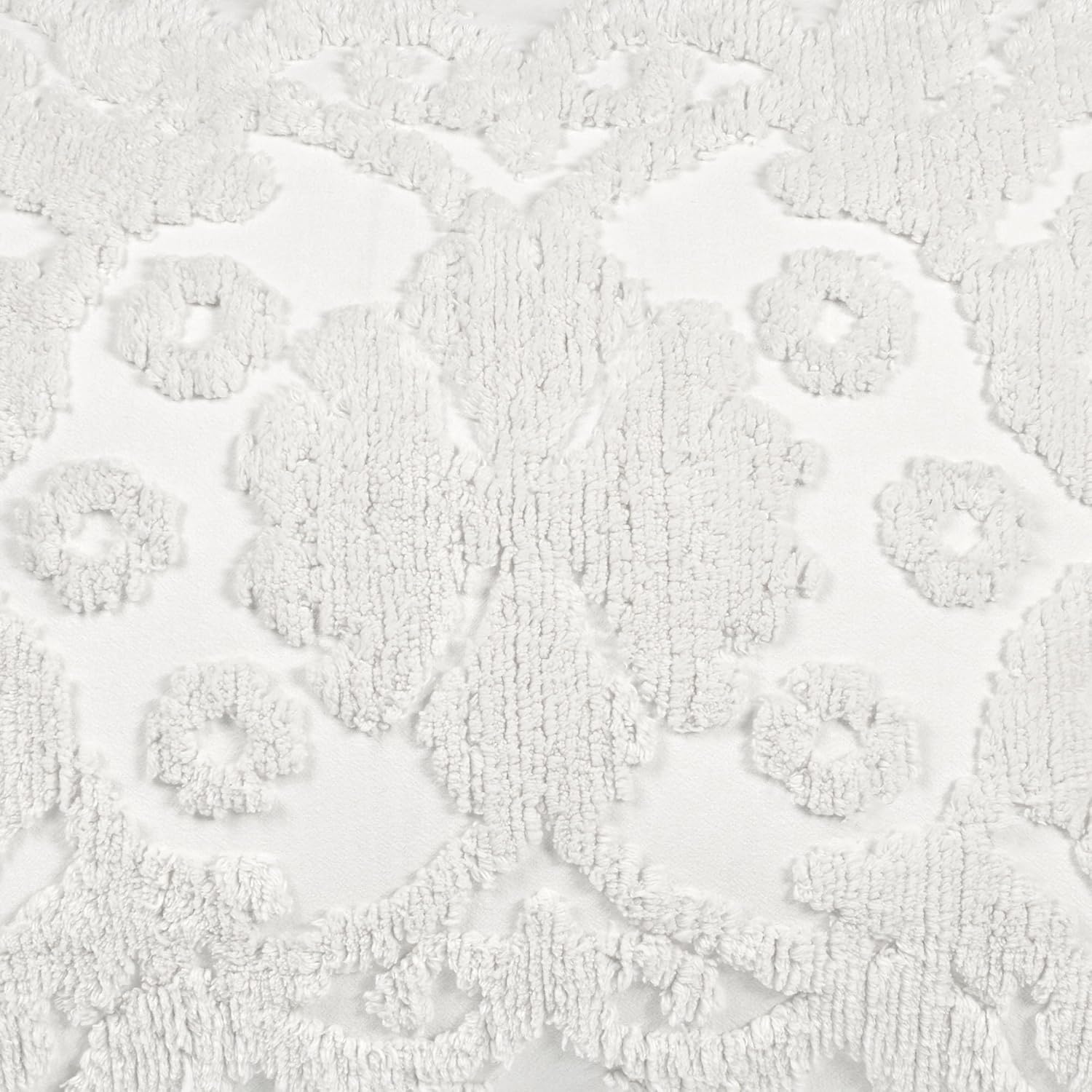 Laurent White Exceptionally Soft Cotton Bedding | Elegant Tufted Chenille Scrollwork Medallion Floral | Machine Washable | 5 Piece Set with Full Bedspread, 2 Standard Shams, and 2 Square Pillows