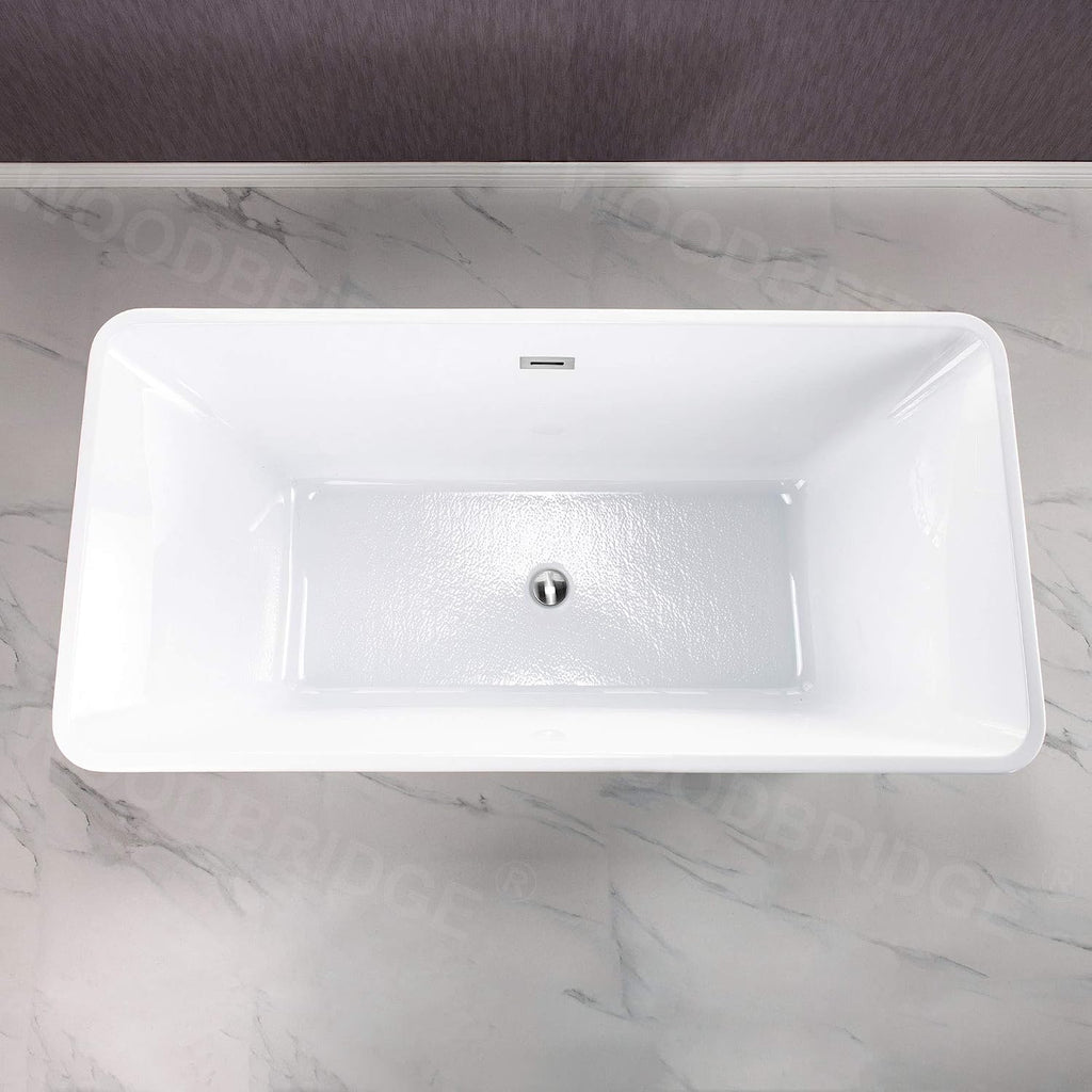 WOODBRIDGE 59' Freestanding White Acylic Soaking Bathtub with Chrome Drain and Overflow,BTS1509-C-Drain&O