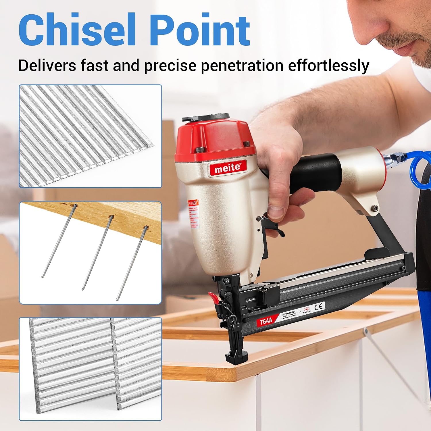 meite 16 Gauge Finish Nails 2 Inch Galvanized 16GA Straight Finish Nails for Finish Nailer Gun on Cabinet Baseboard Crown Molding Woodworking, 500PCS x 50 Boxes