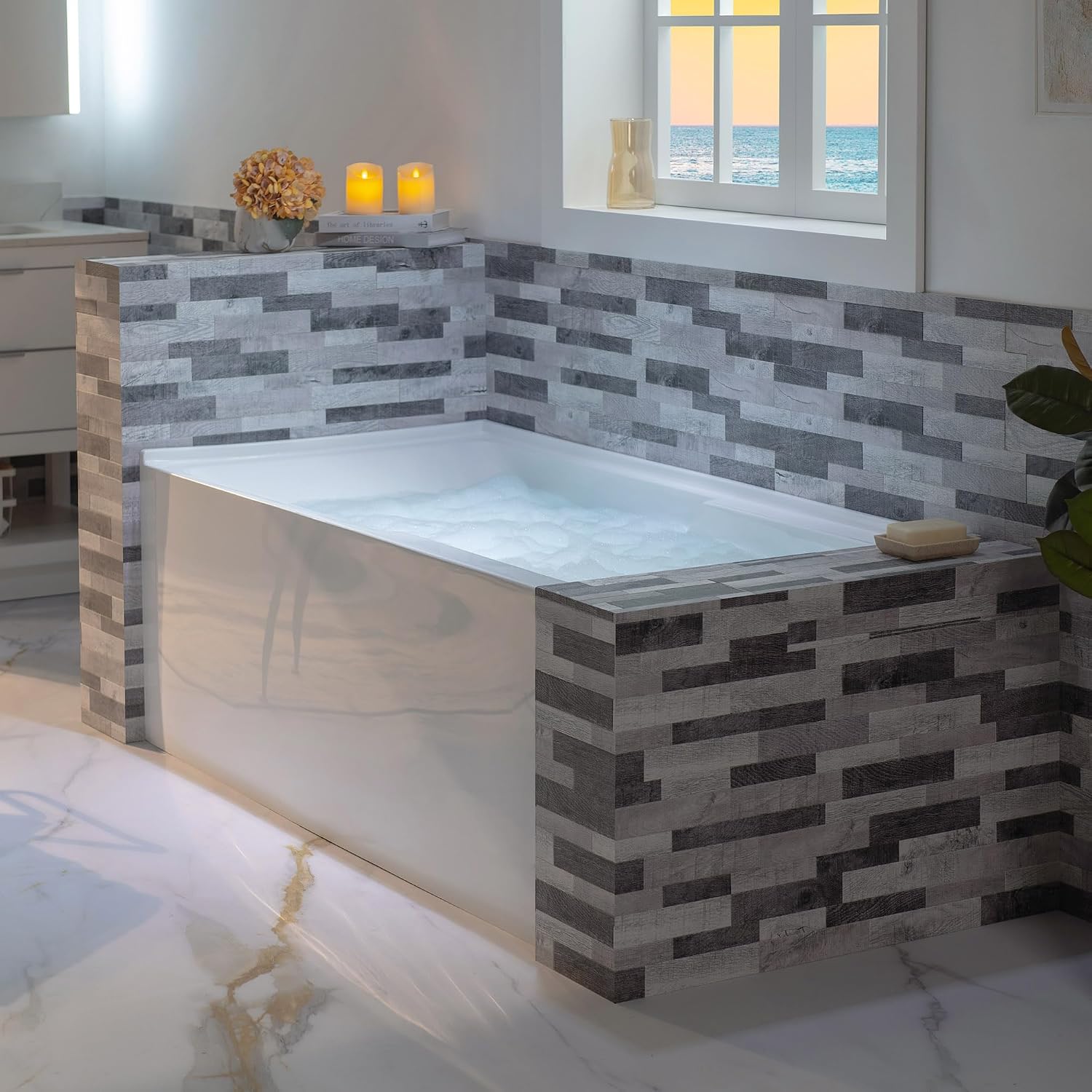 WOODBRIDGE 60' Acrylic Rectangular Alcove Soaking Bathtub in White with Right Drain, Oil Rubbed Bronze pop-UP Drain Included BA6030R