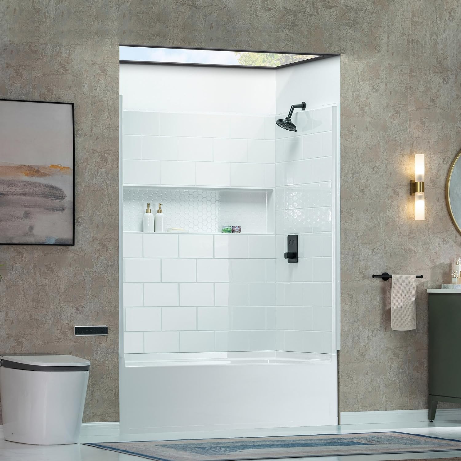 WOODBRIDGE 60' x 32' Four-Piece Direct-to-Stud Alcove Tub Surround with Right-Drain Hole Soaking Bathtub Combo in White