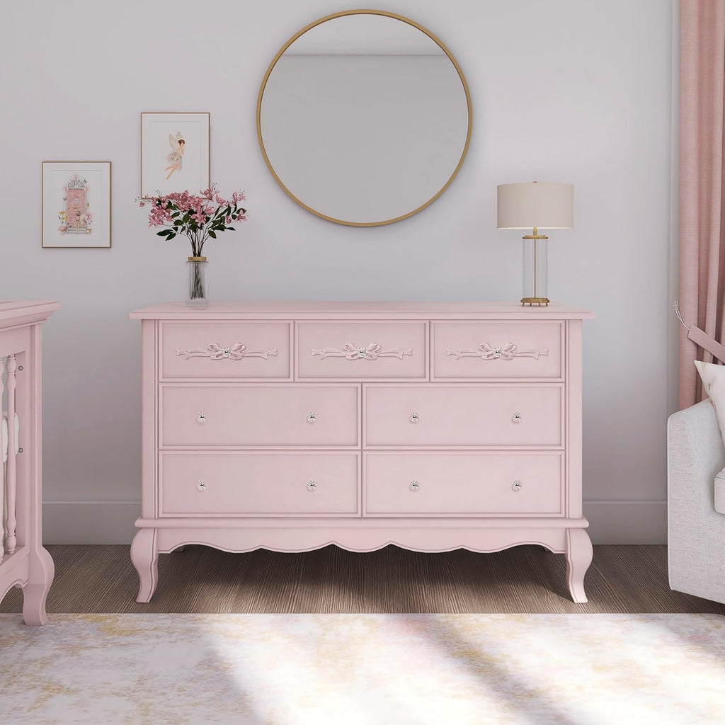Evolur Aurora 7 Drawer Double Dresser, Dusty Rose