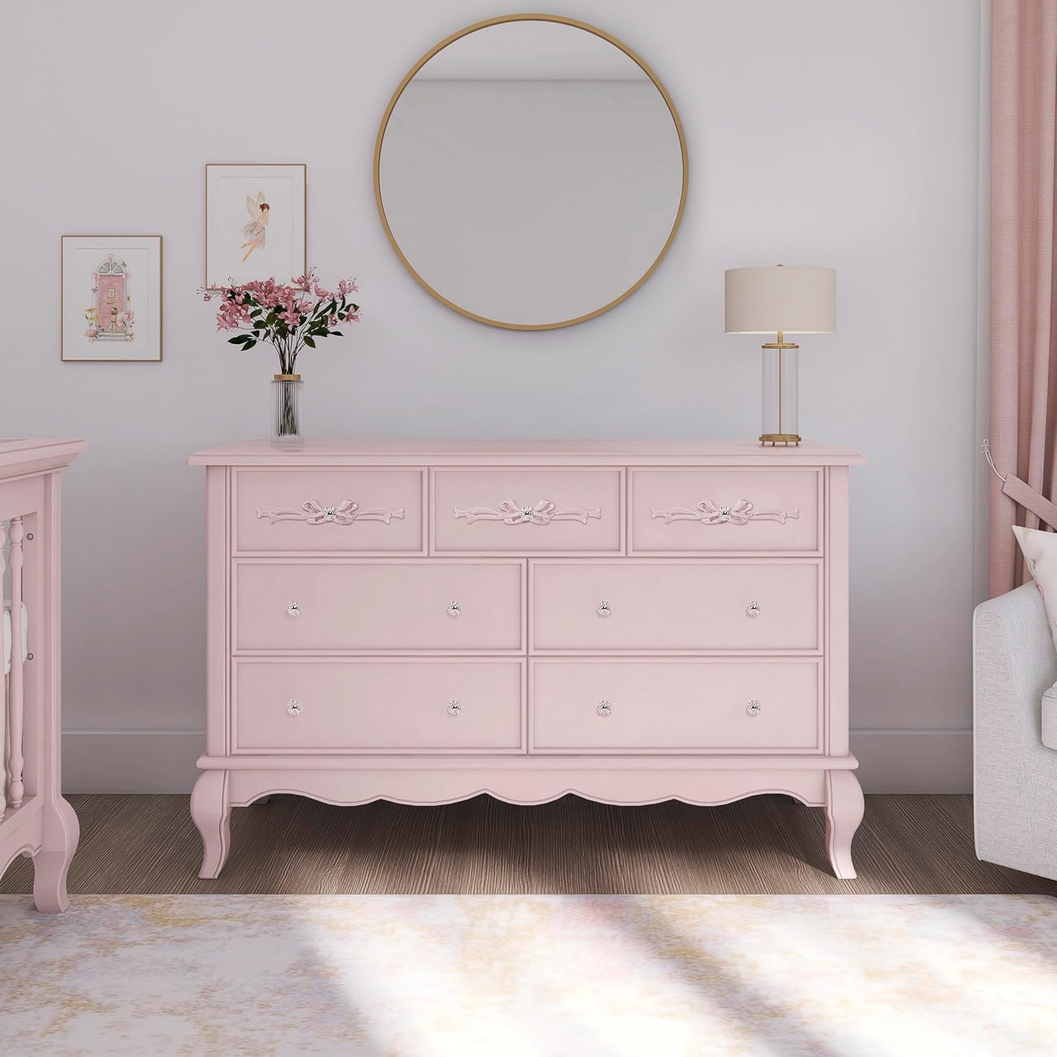Evolur Aurora 7 Drawer Double Dresser, Dusty Rose