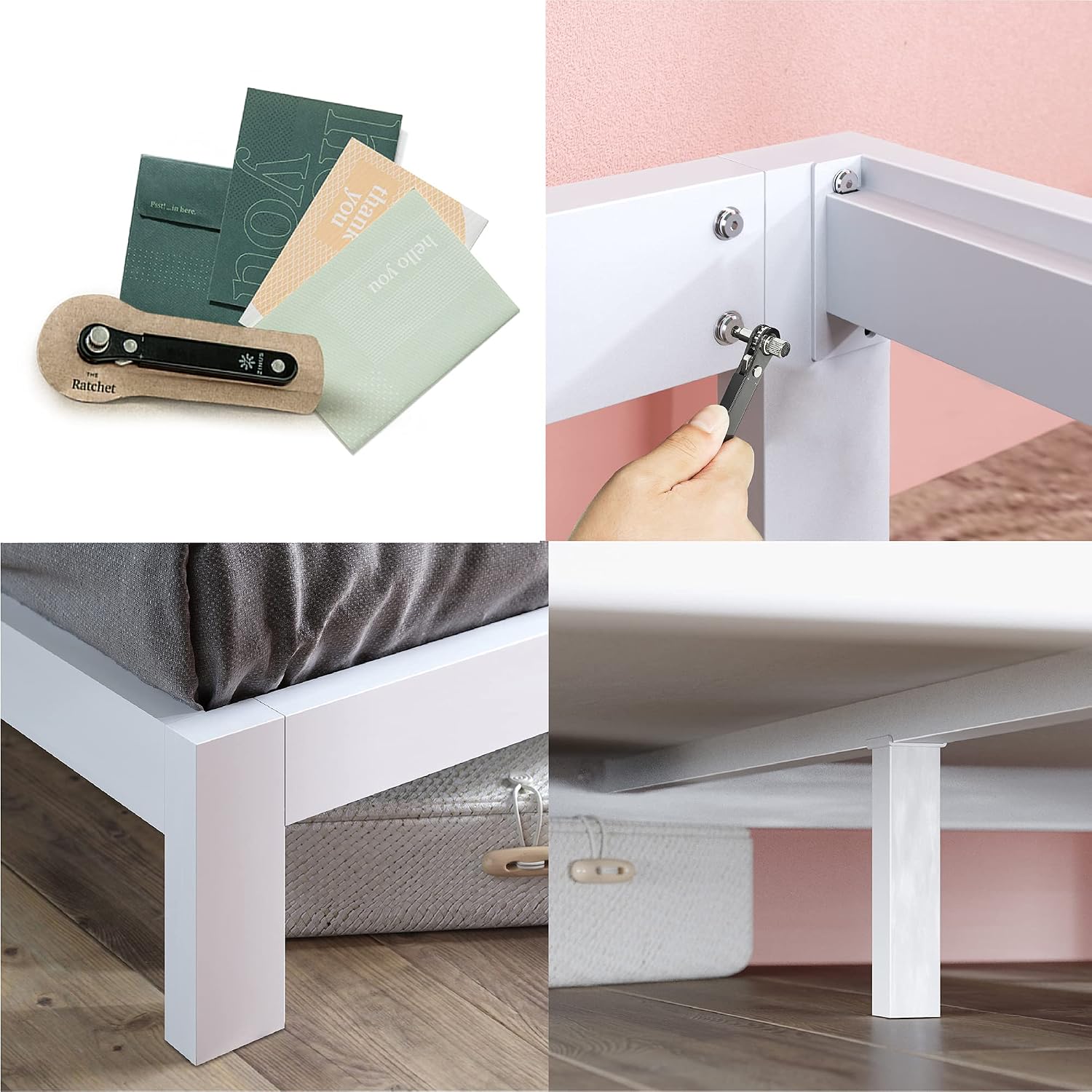Zinus Arnav Metal Platform Bed Frame, Wood Slat Support, No Box Spring Needed, Easy Assembly, White, Full