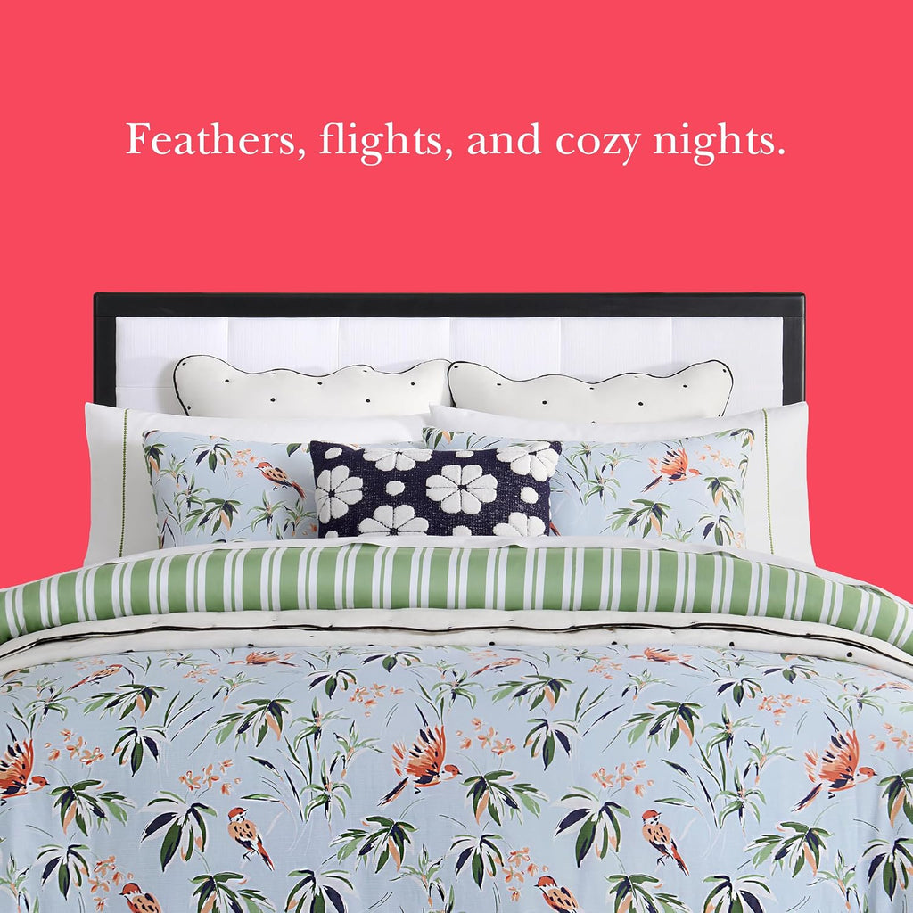 kate spade new york Bird Garden Full/Queen Comforter Set, 300 Thread Count Cotton Reversible Cover, All Season 3 Piece Bedding, Machine Washable, Floral Multicolor