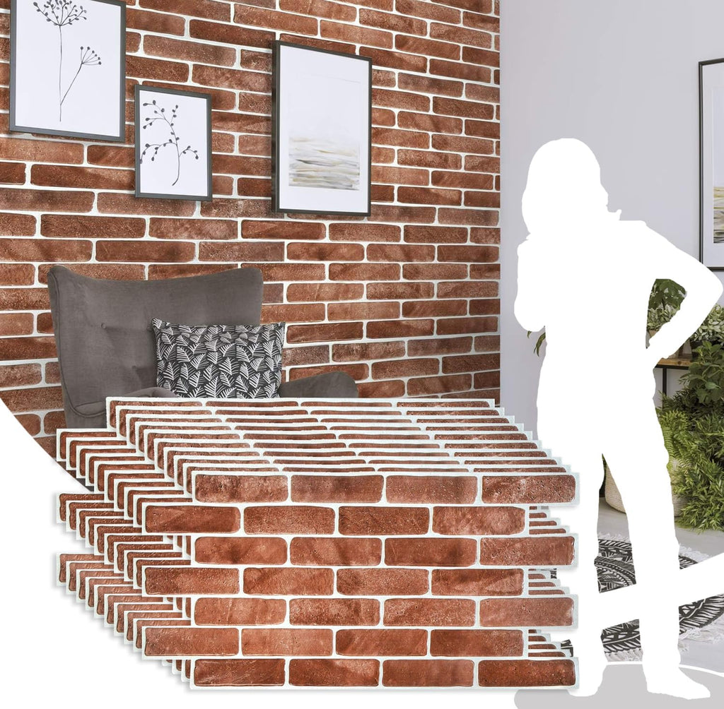 Dundee Deco PG7064-10 Vintage Brown Faux Brick PVC 3D Wall Panel, 3.3 ft X 1.6 ft (103 cm X 50cm), Interior Design Wall Paneling Decor, 5.28 sq. ft. (0.51sq. m) Each, Pack of 10