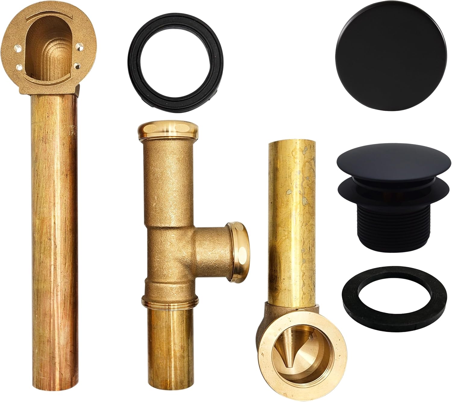 Westbrass D325H-62 European Tip Toe Bath Waste Drain Kit with Illusionary Faceplate, 14' Make-Up, 17 Ga., Matte Black