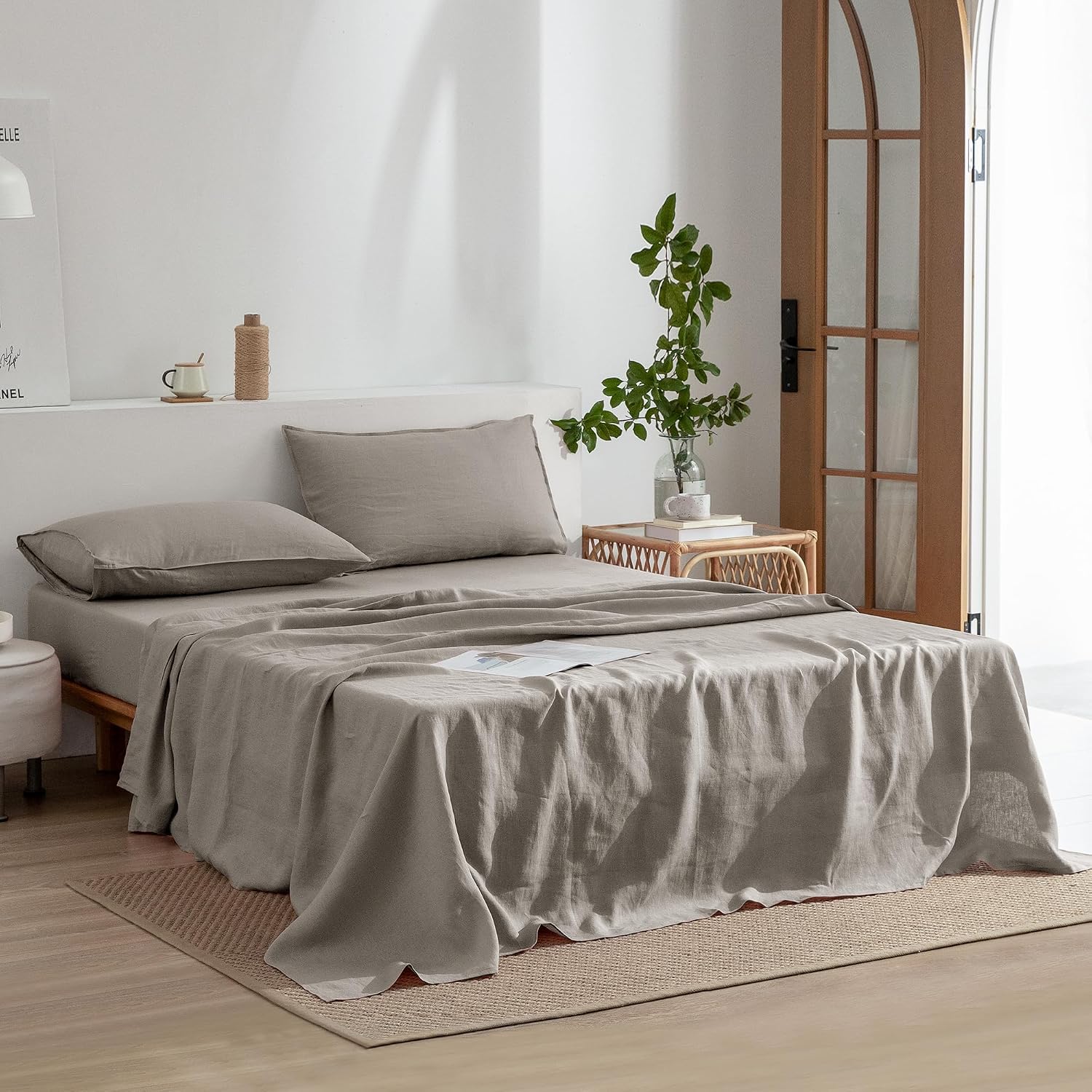 EVERLY Linen Twin Size Sheets Set,100% French Washed Pure Linen Bed Sheets Deep Pocket Sheets,3Pieces(1Flat Sheet,1Fitted Sheet,1Pillowcase) Suitable for Hot Sleepers,180GSM Natural Linen Bedding Set