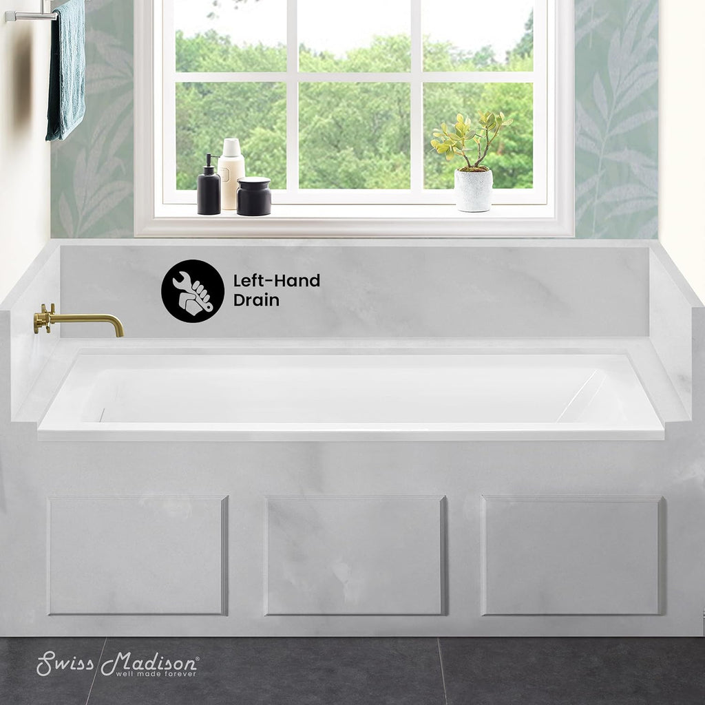Swiss Madison Voltaire 60 x 30 Left Drain Soaking Alcove Bathtub in Glossy White with Integrated Overflow, Drain Included