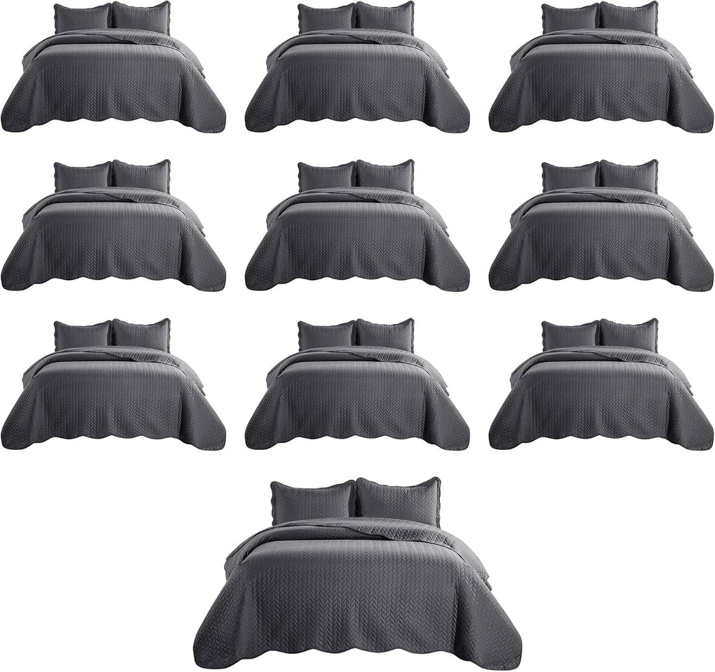 IR Imperial Rooms Queen Quilt Bedding Set (90' x 96') - Bulk Pack of 10 Wholesale for Hotels, Guest Bedroom & Airbnbs - Lightweight Microfiber Reversible Embossed Quilts Bedspreads (Charcoal)