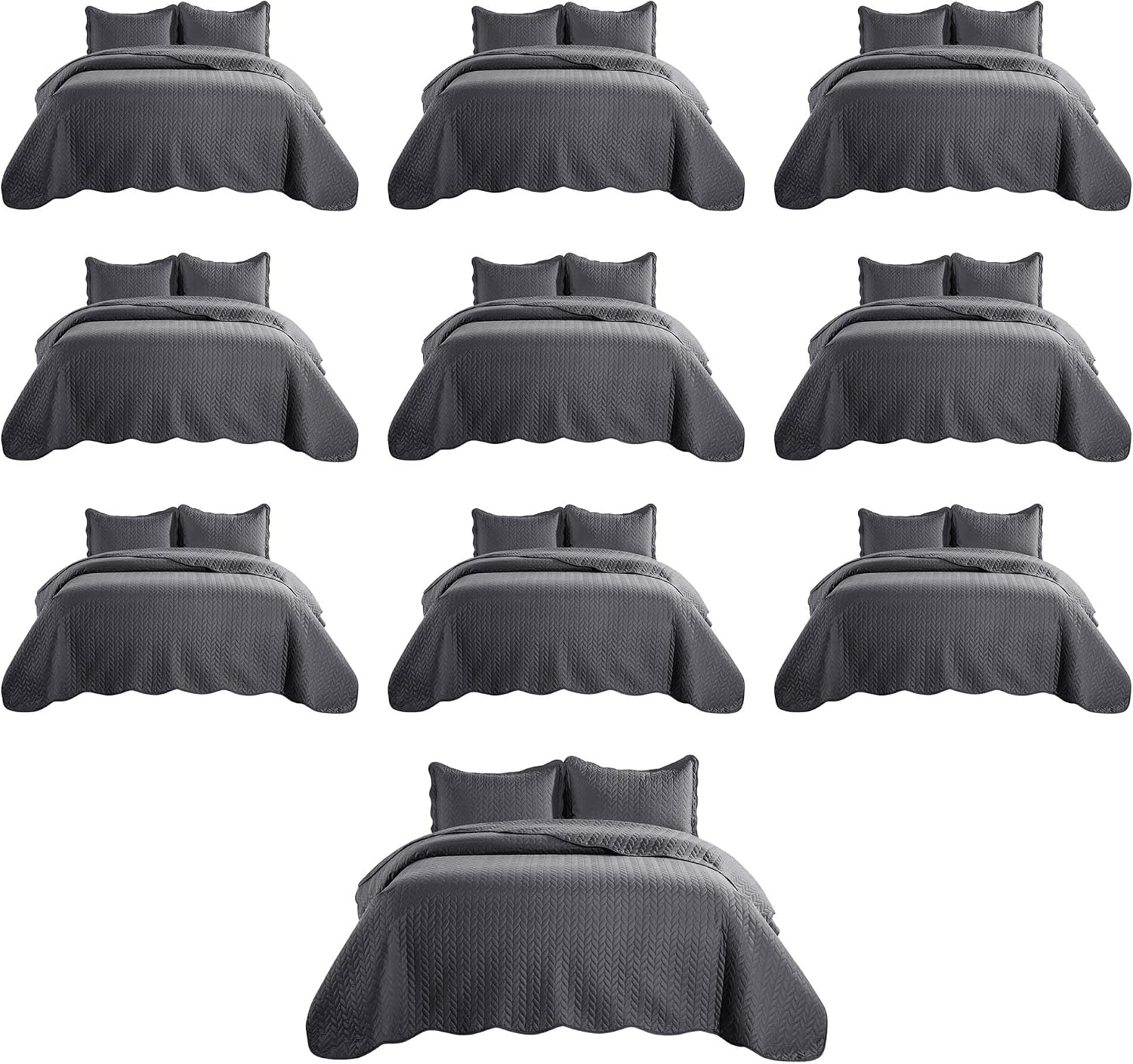 IR Imperial Rooms Queen Quilt Bedding Set (90' x 96') - Bulk Pack of 10 Wholesale for Hotels, Guest Bedroom & Airbnbs - Lightweight Microfiber Reversible Embossed Quilts Bedspreads (Charcoal)