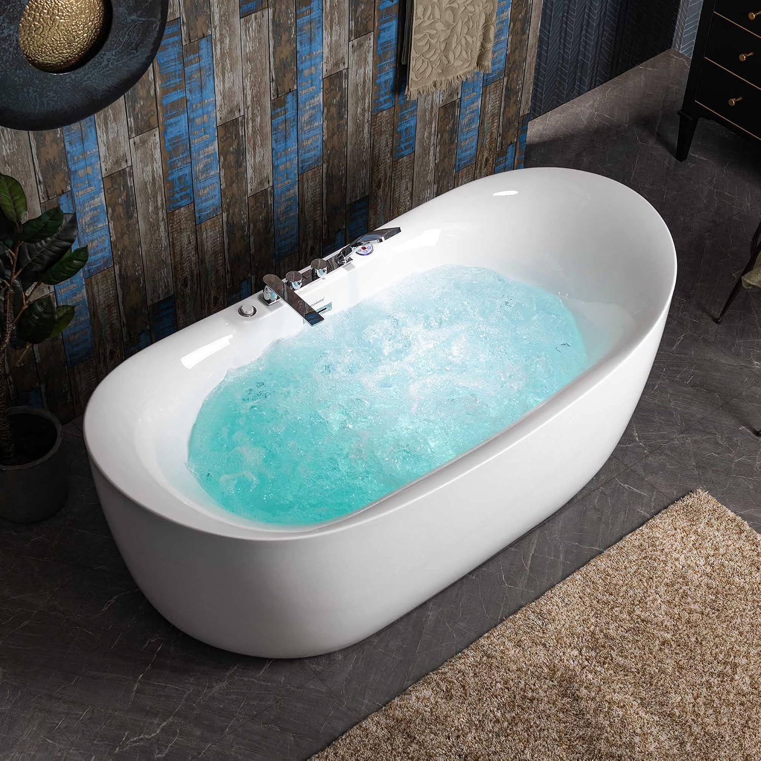 WOODBRIDGE 72' x 35-3/8' Whirlpool Water Jetted and Air Bubble Freestanding Heated Soaking Combination Bathtub wirh LED control panel and Faucet, BJ400+F0041CH